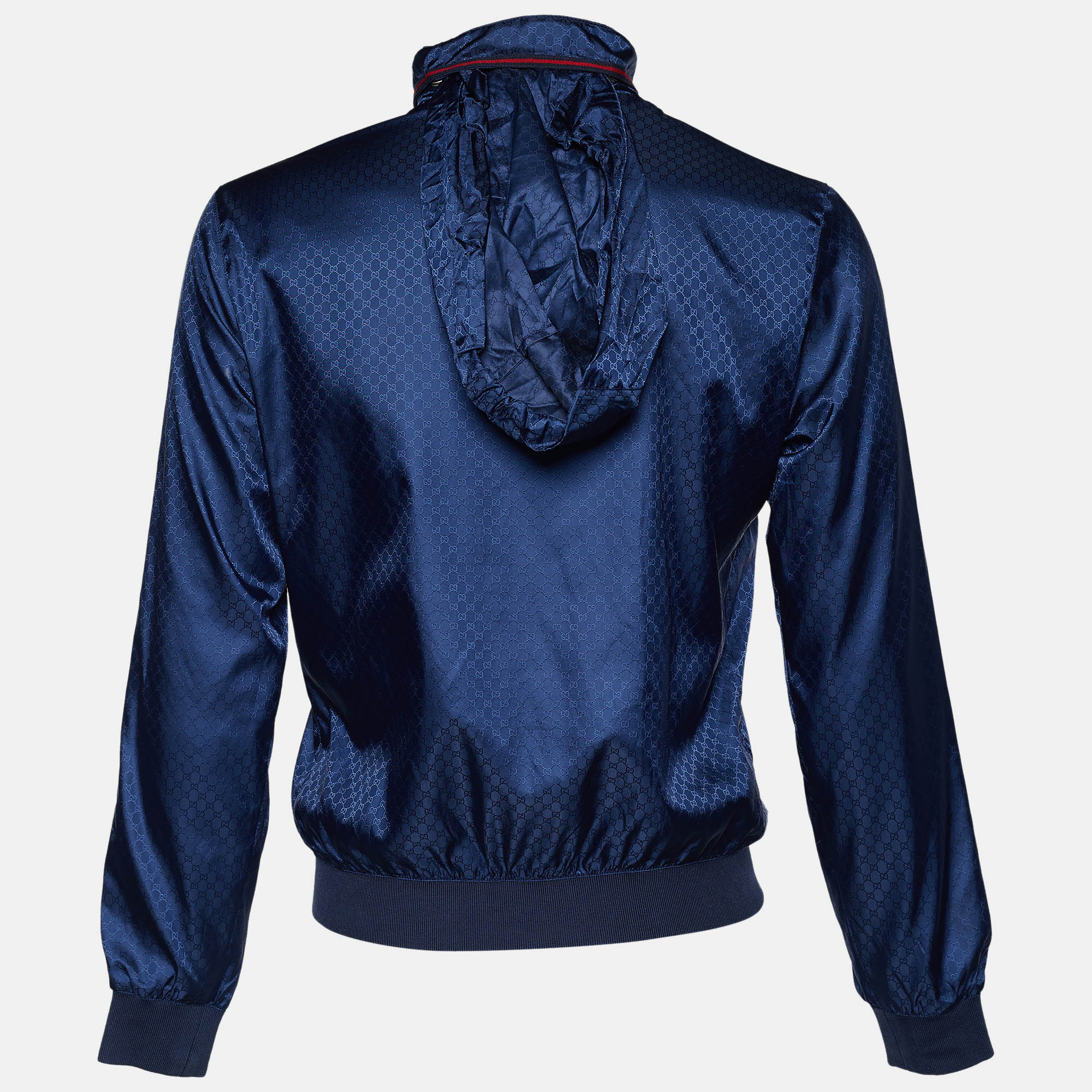 

Gucci Navy Blue Web Logo Synthetic Bomber Jacket