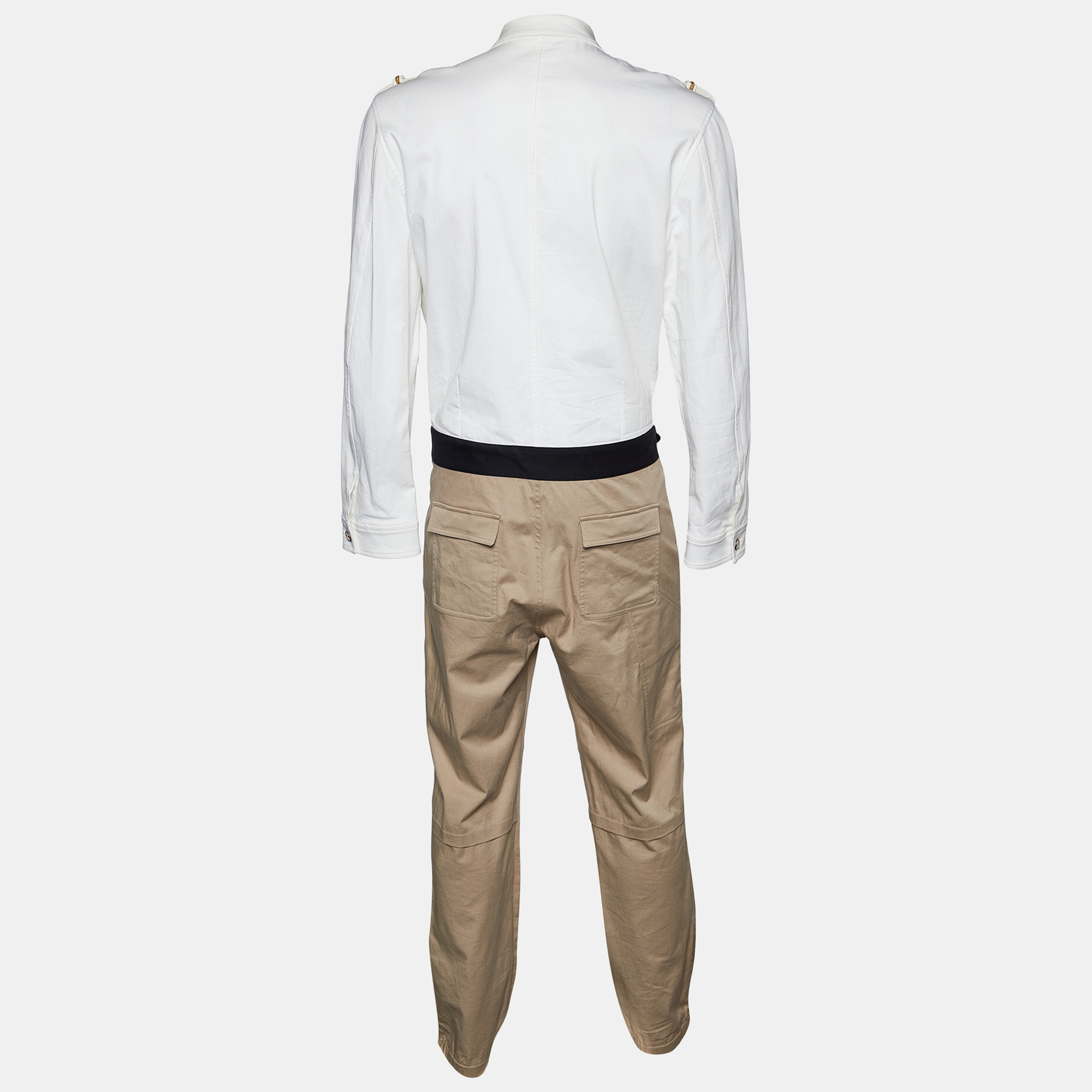 

Gucci White & Beige Cotton Button Front Coverall