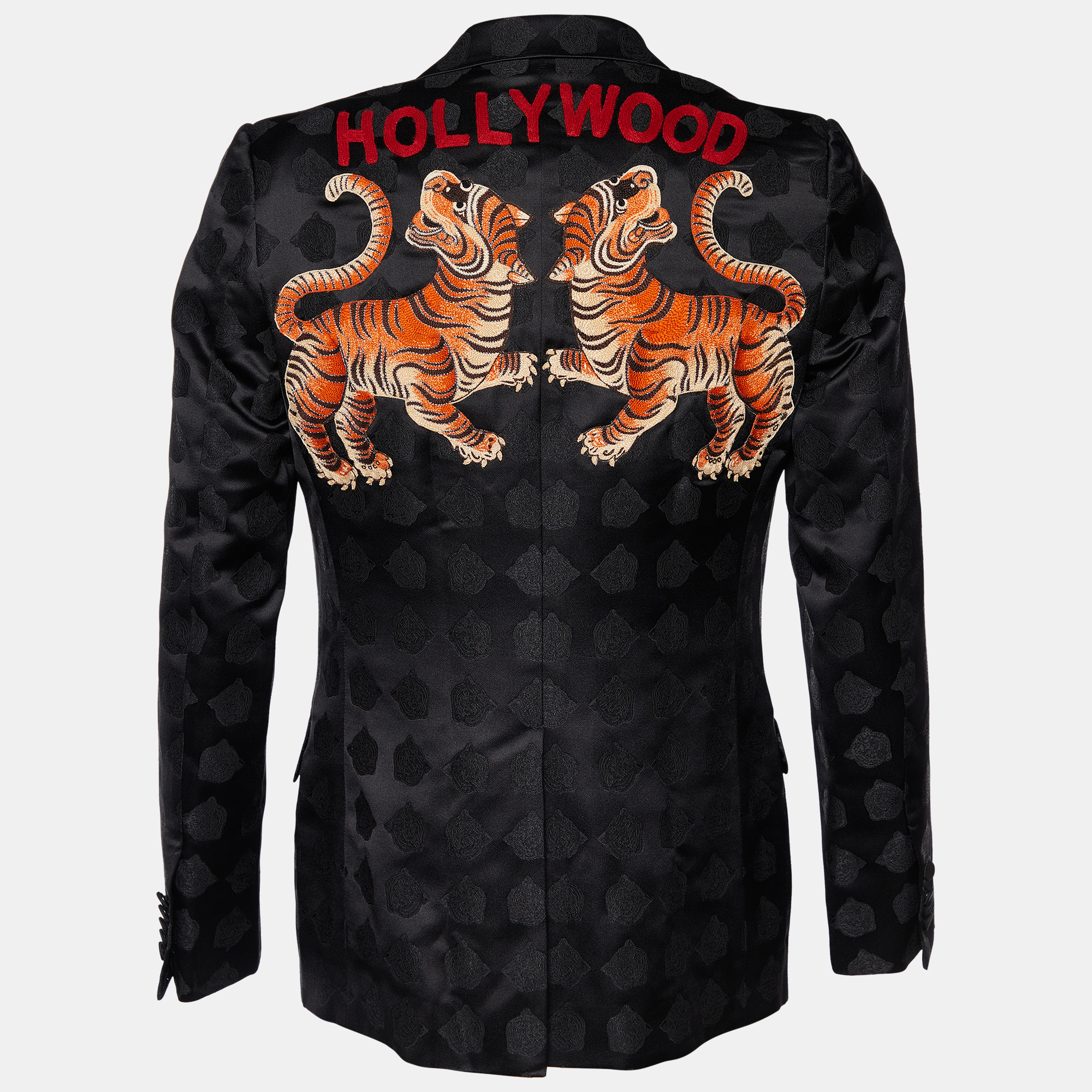 

Gucci Black Silk Jacquard Tiger Hollywood Applique Blazer