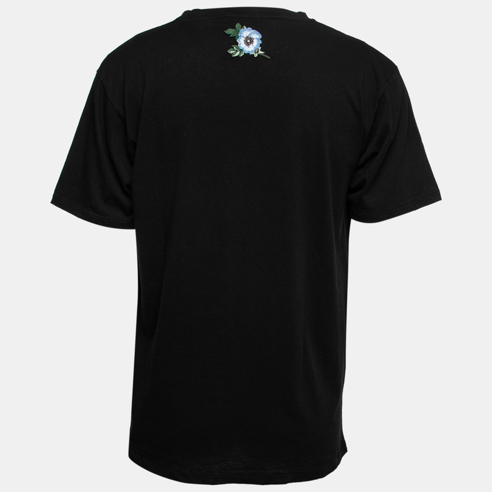 

Gucci Black Distressed Cotton Logo Printed Crewneck T-Shirt
