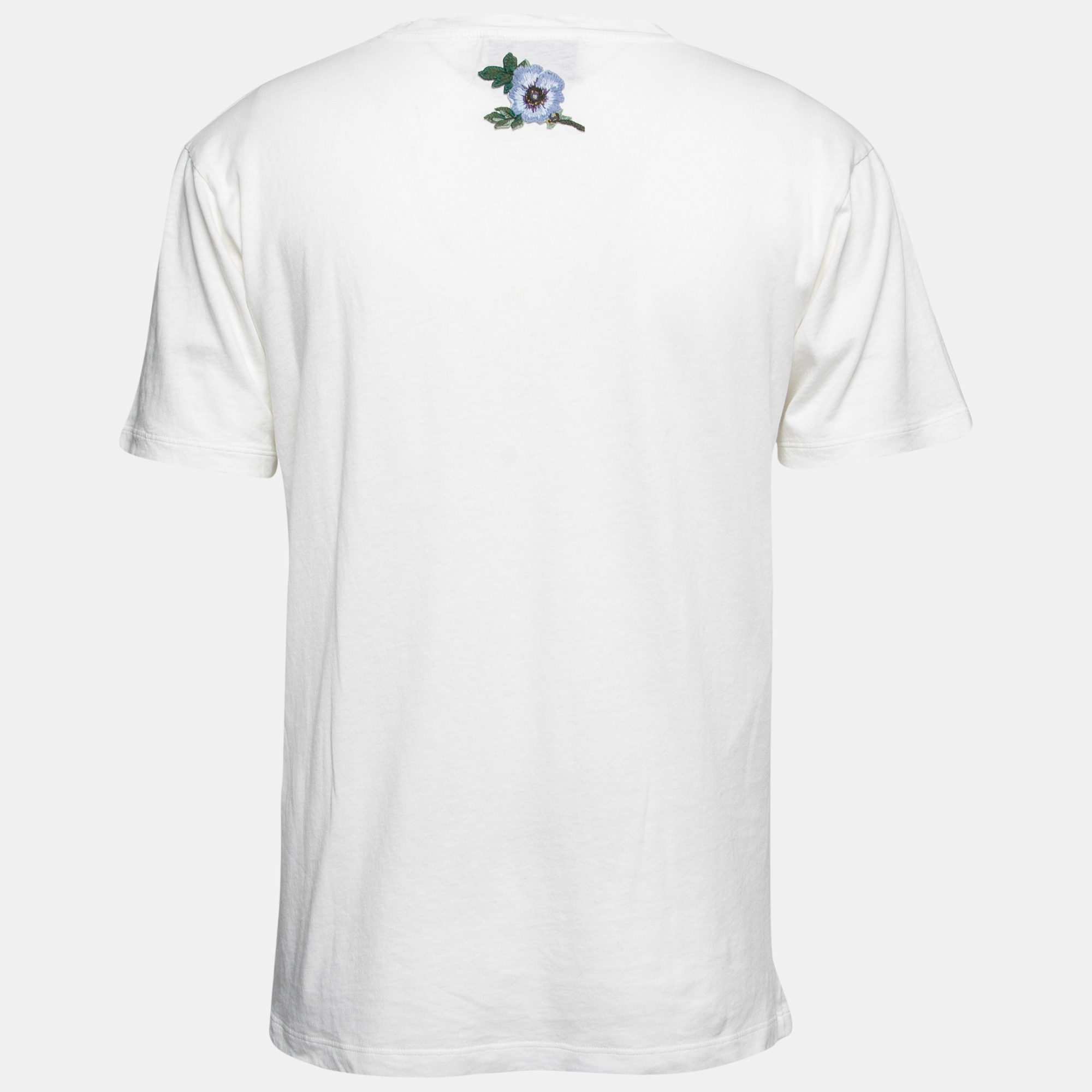 

Gucci White Distressed Cotton Logo Printed Crewneck T-Shirt