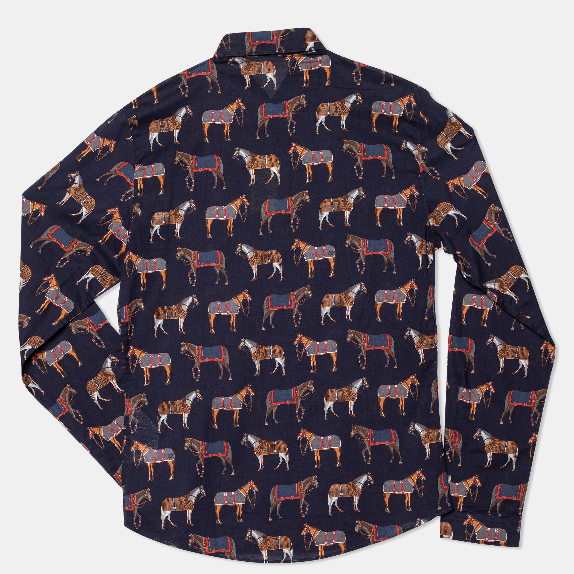 

Gucci Navy Blue Horse Printed Cotton Duke Shirt