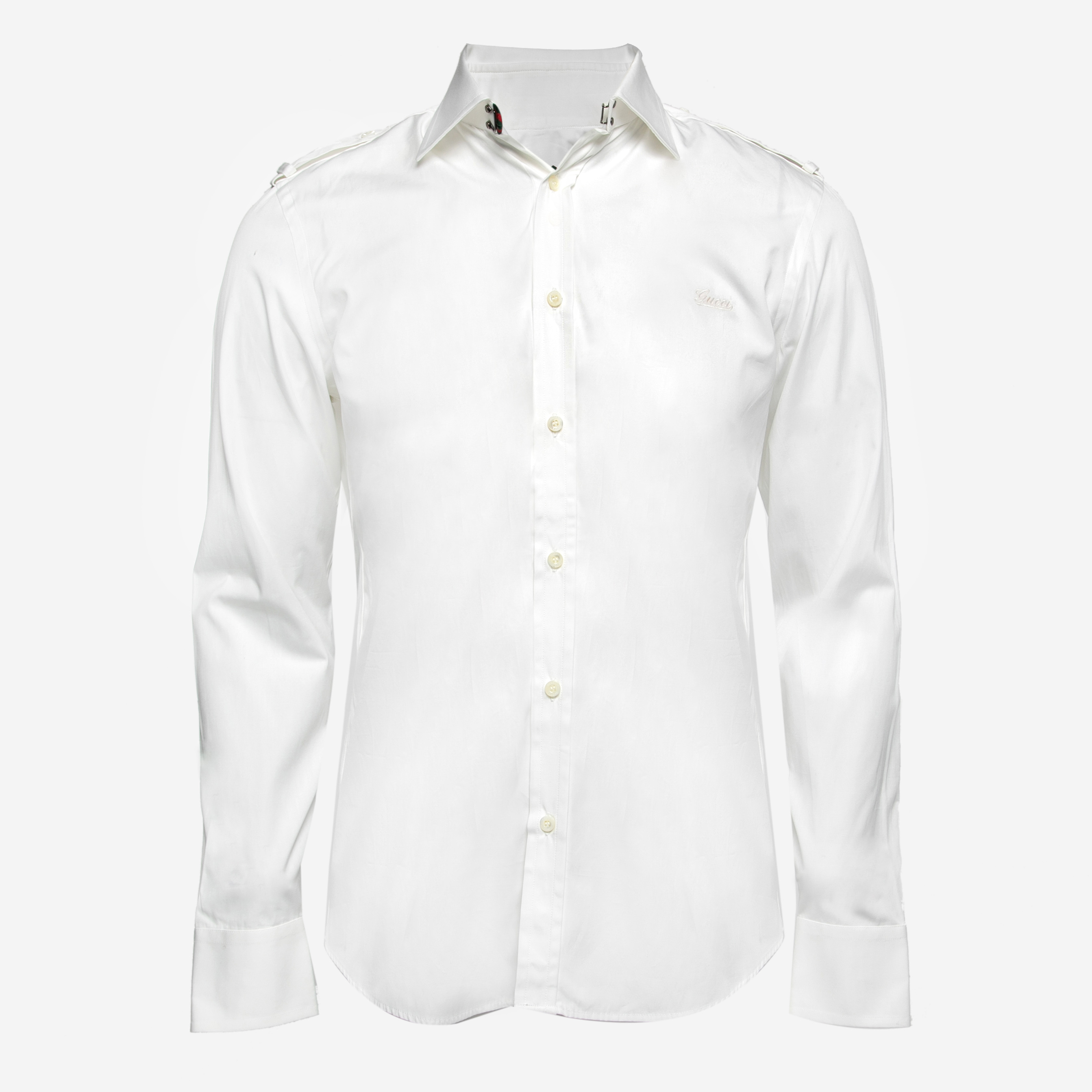 Pre Owned Gucci White Poplin Epaulette Detail Dress Shirt M