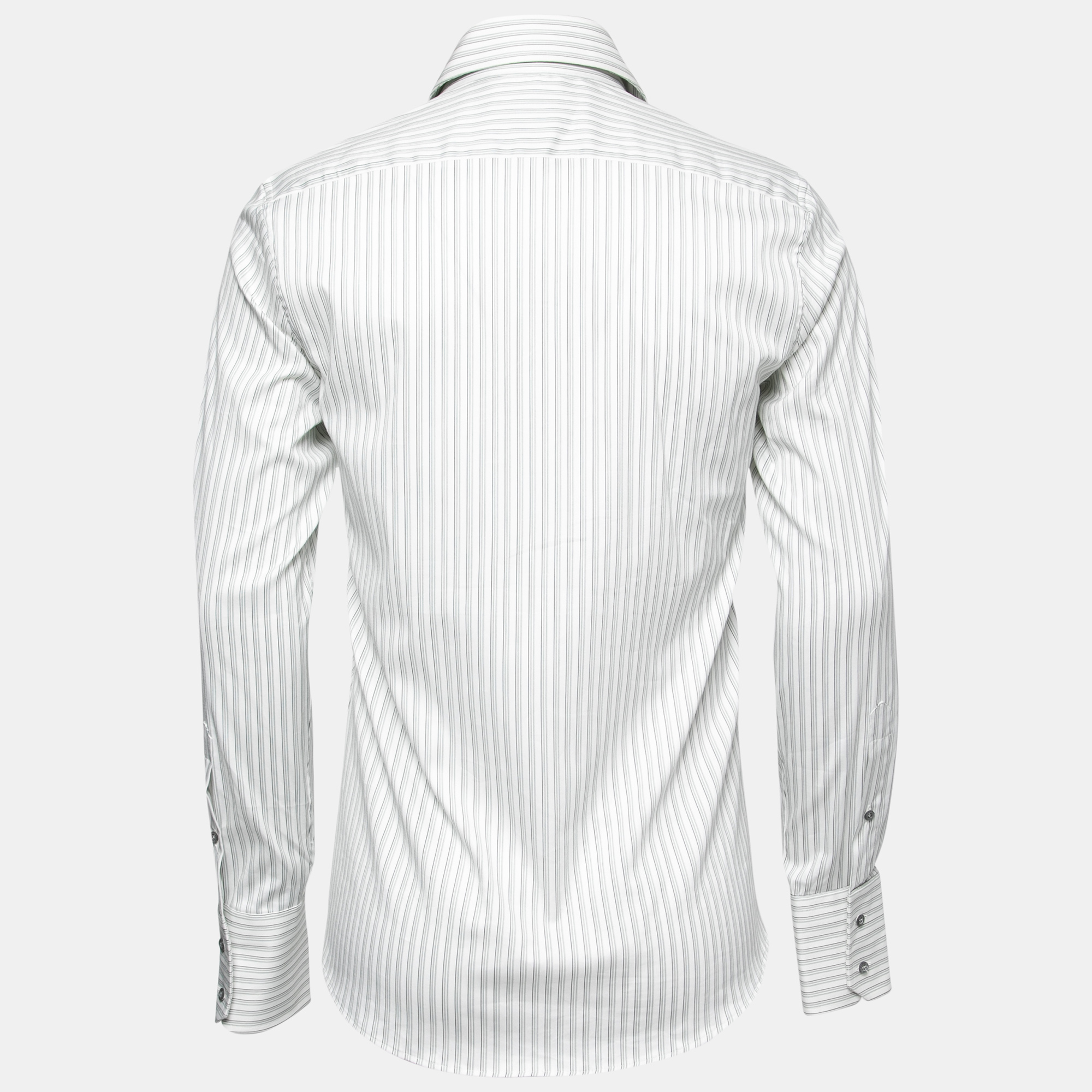 

Gucci White Striped Cotton Stretch Fitted Button Front Shirt