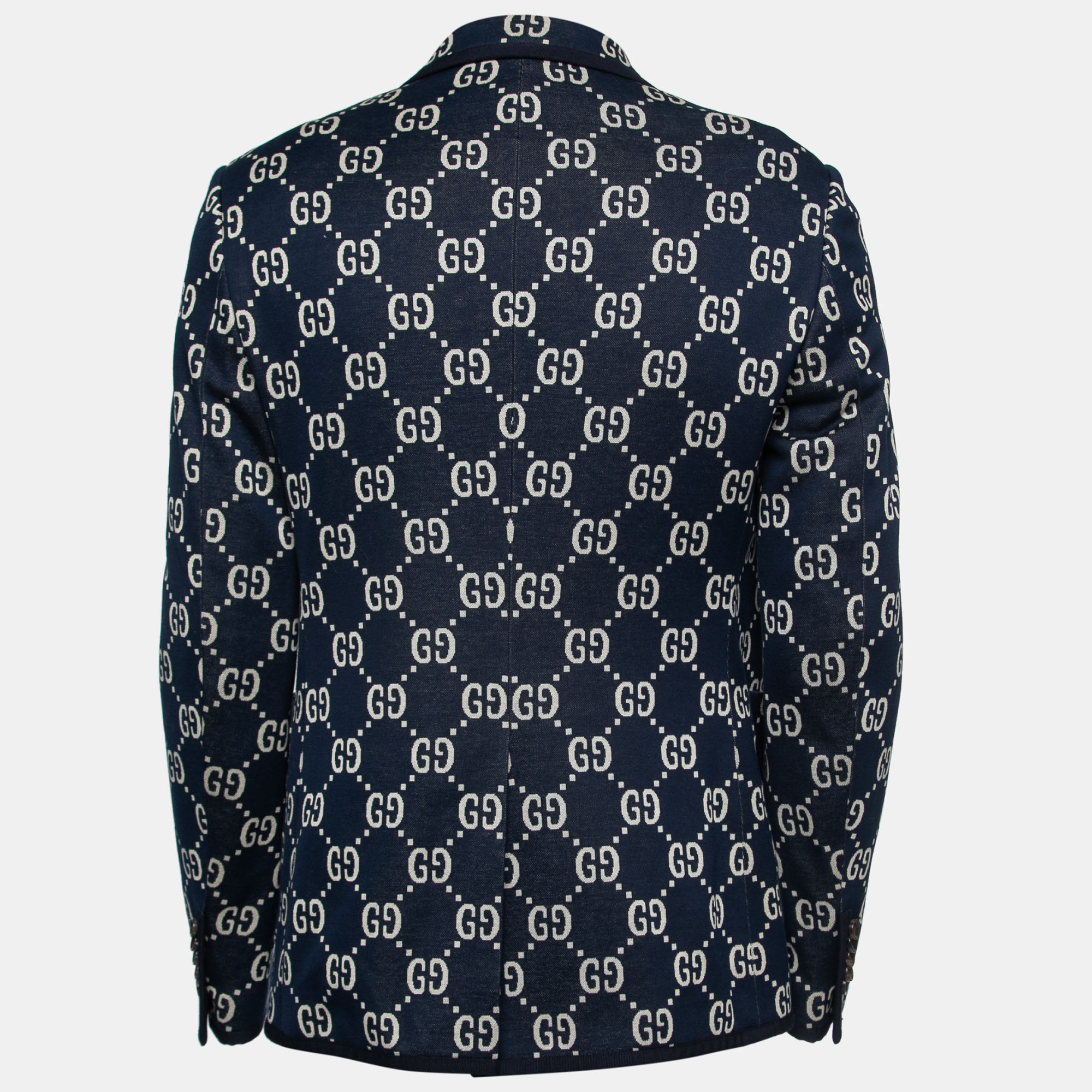 

Gucci Dark Blue & Beige GG Jacquard Cotton Knit Blazer