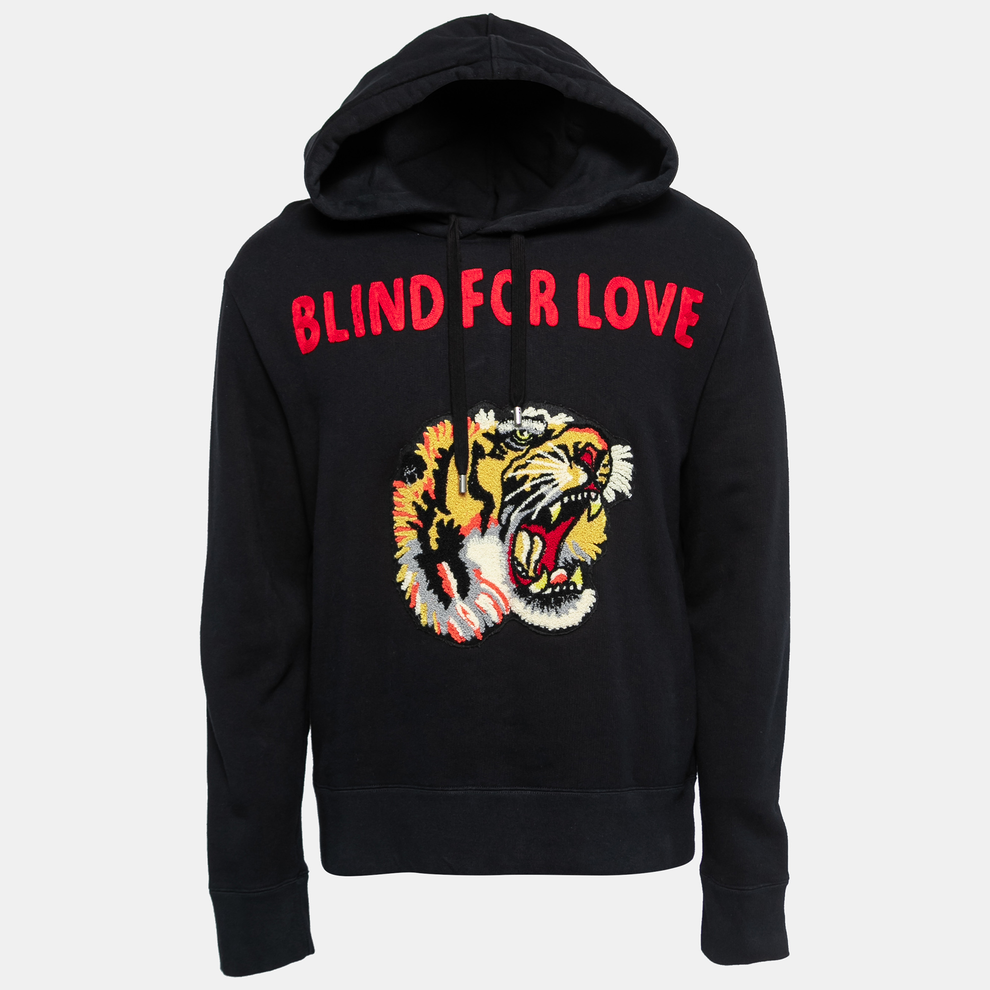 Pre-owned Gucci Black Cotton Knit Blind For Love Tiger Patch Hoodie L