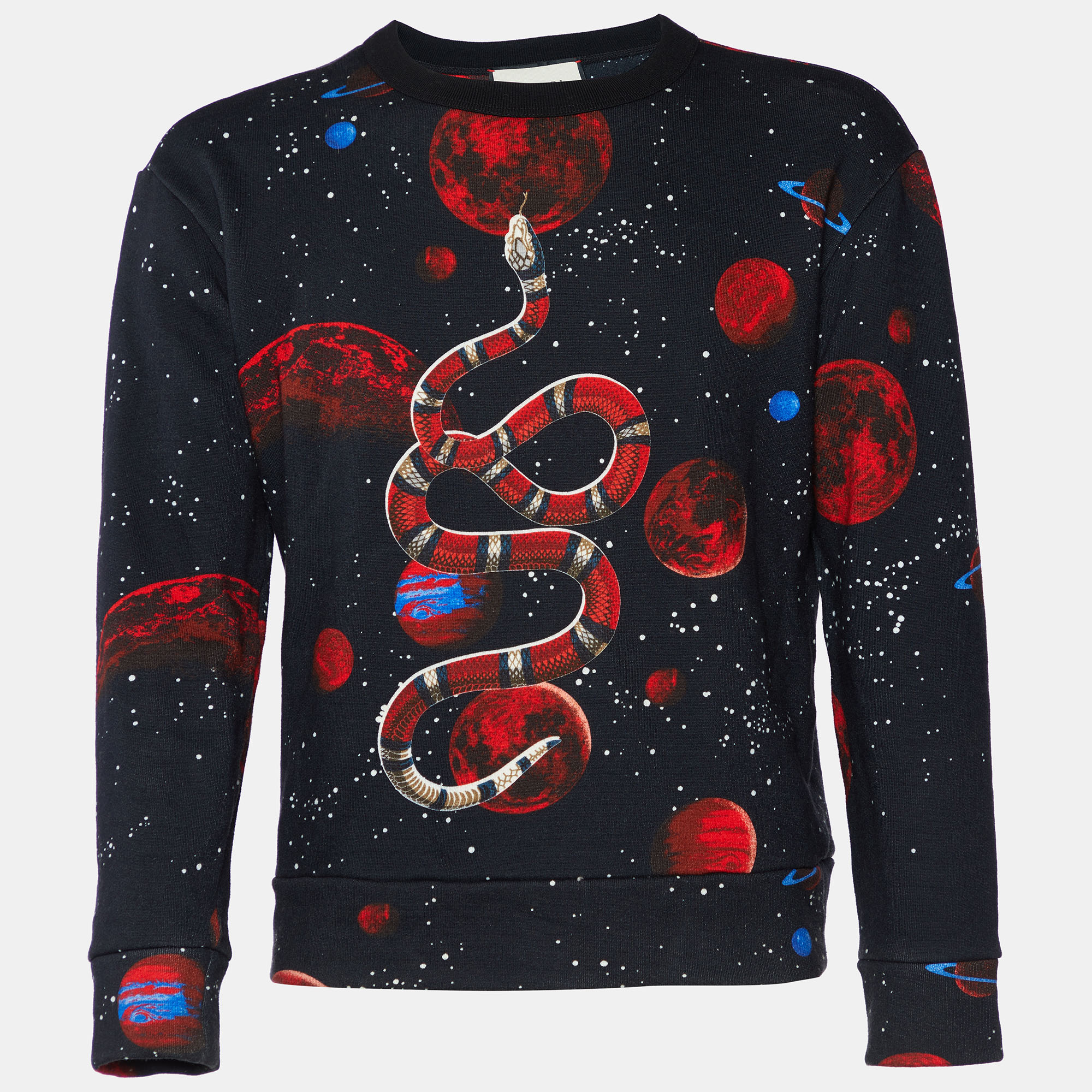 Pre-owned Gucci Black Snake & Space Printed Cotton Knit Crewneck Sweatshirt S