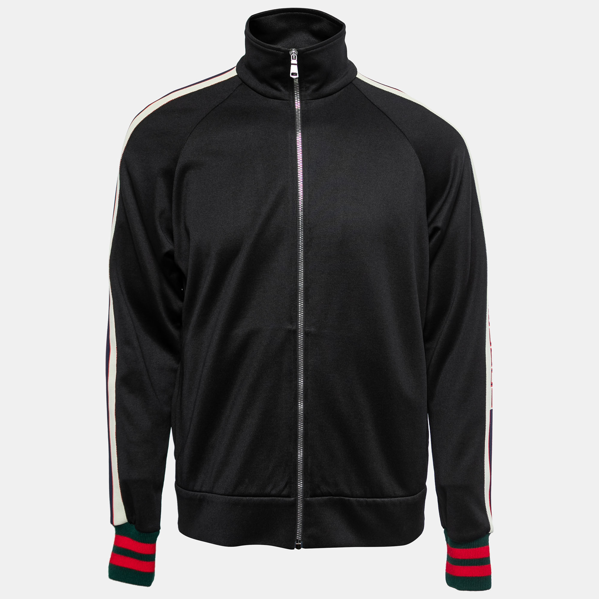 Gucci Black Technical Jersey Stripe Trim Zip-Up Track Jacket M