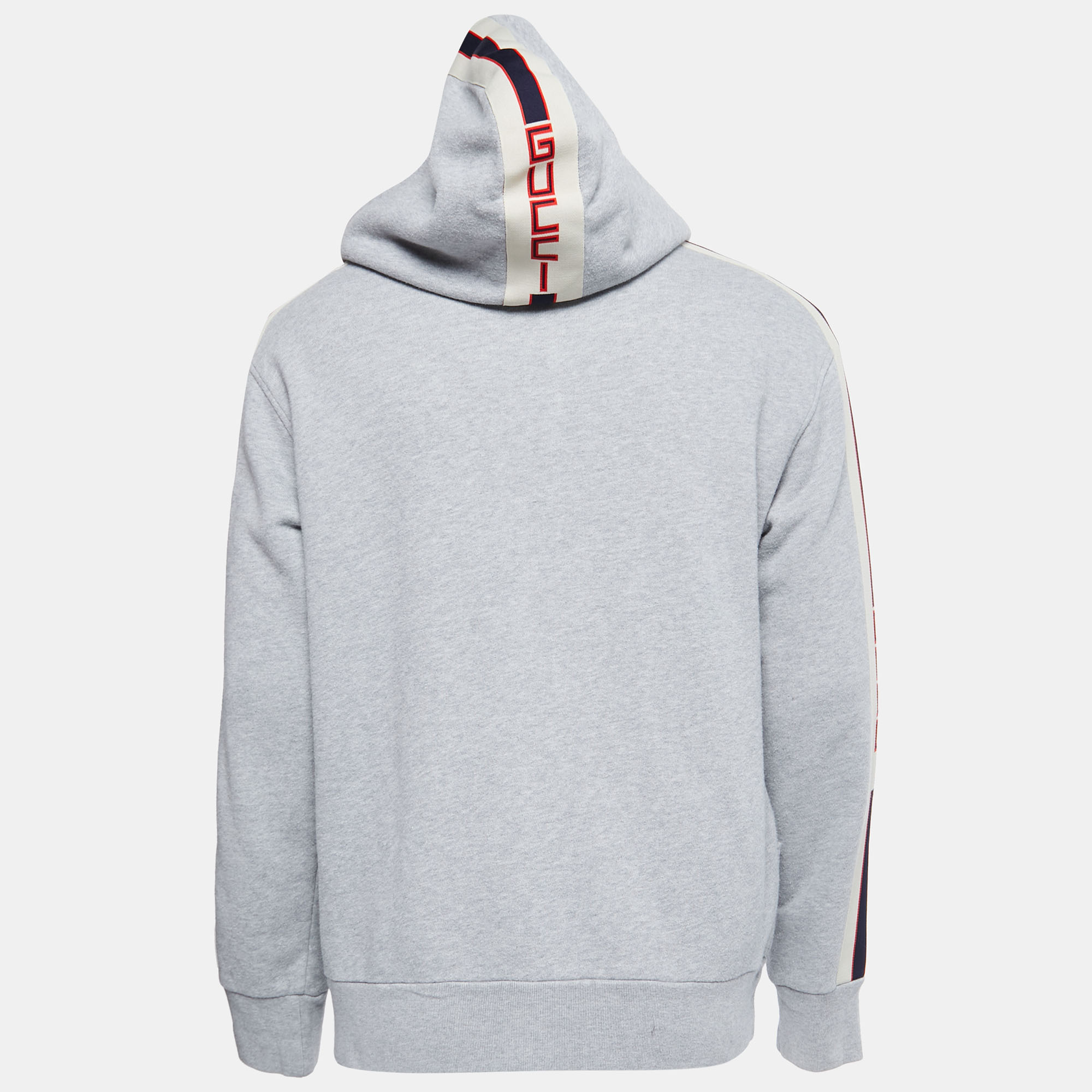 

Gucci Grey Cotton Jersey Logo Web Trimming Zip-Up Hoodie