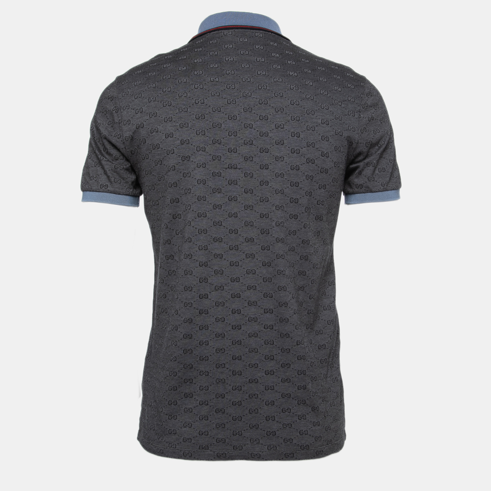 

Gucci Grey Contrast Collar GG Polo T-Shirt