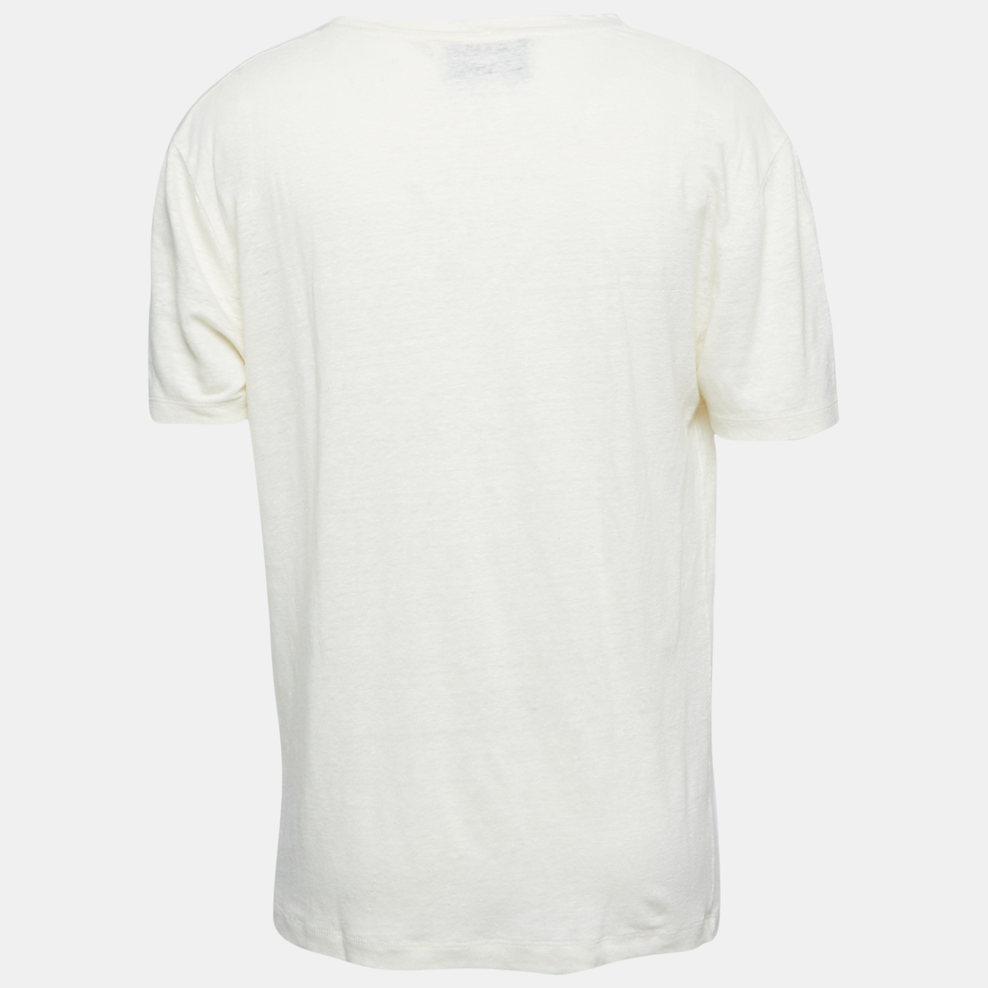 

Gucci Cream Printed Linen Crew Neck T Shirt