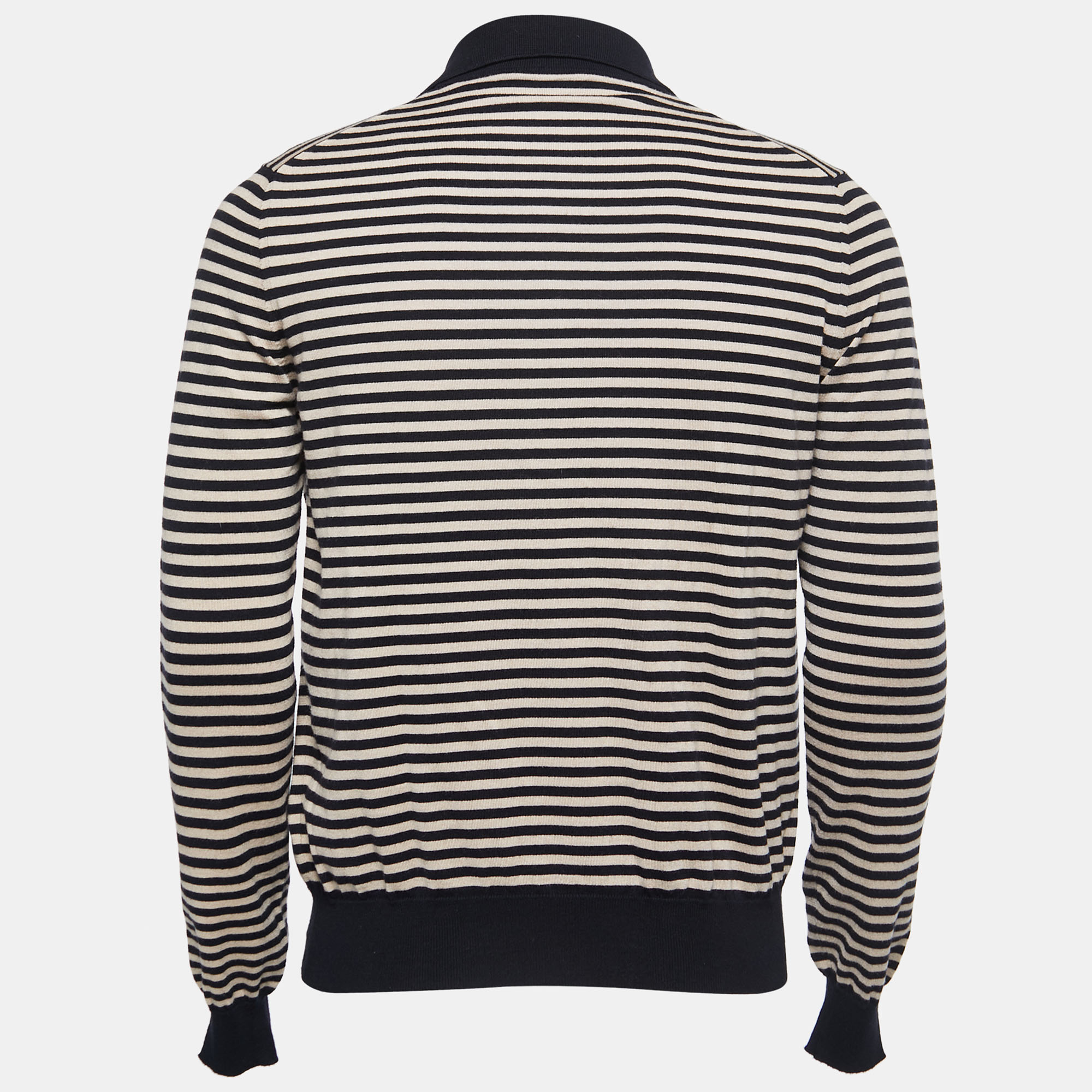 

Gucci Navy Blue & Beige Striped Knit Long Sleeve Polo T-Shirt