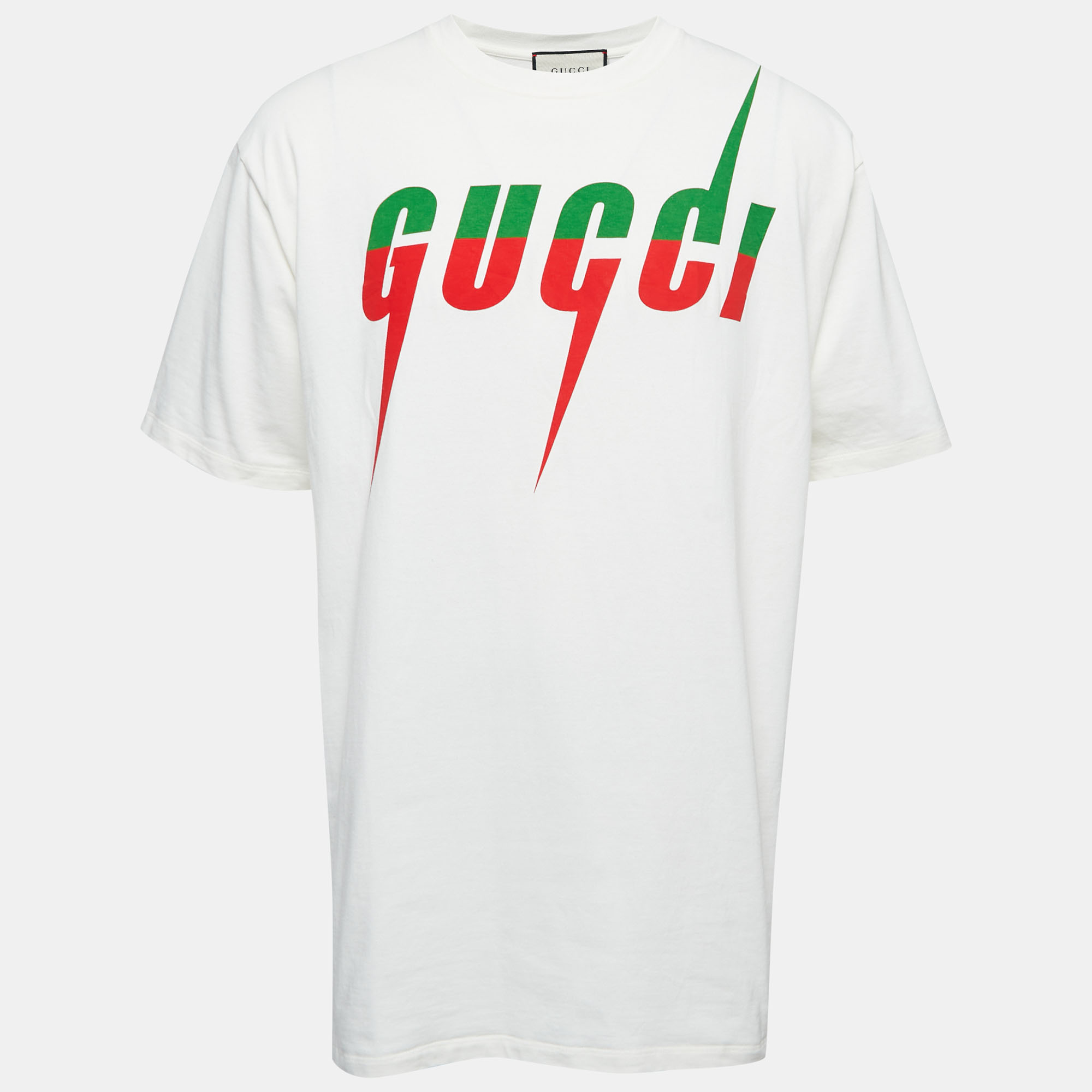 Pre-owned Gucci Off-white Logo Blade Print Cotton Oversized T-shirt Xxl