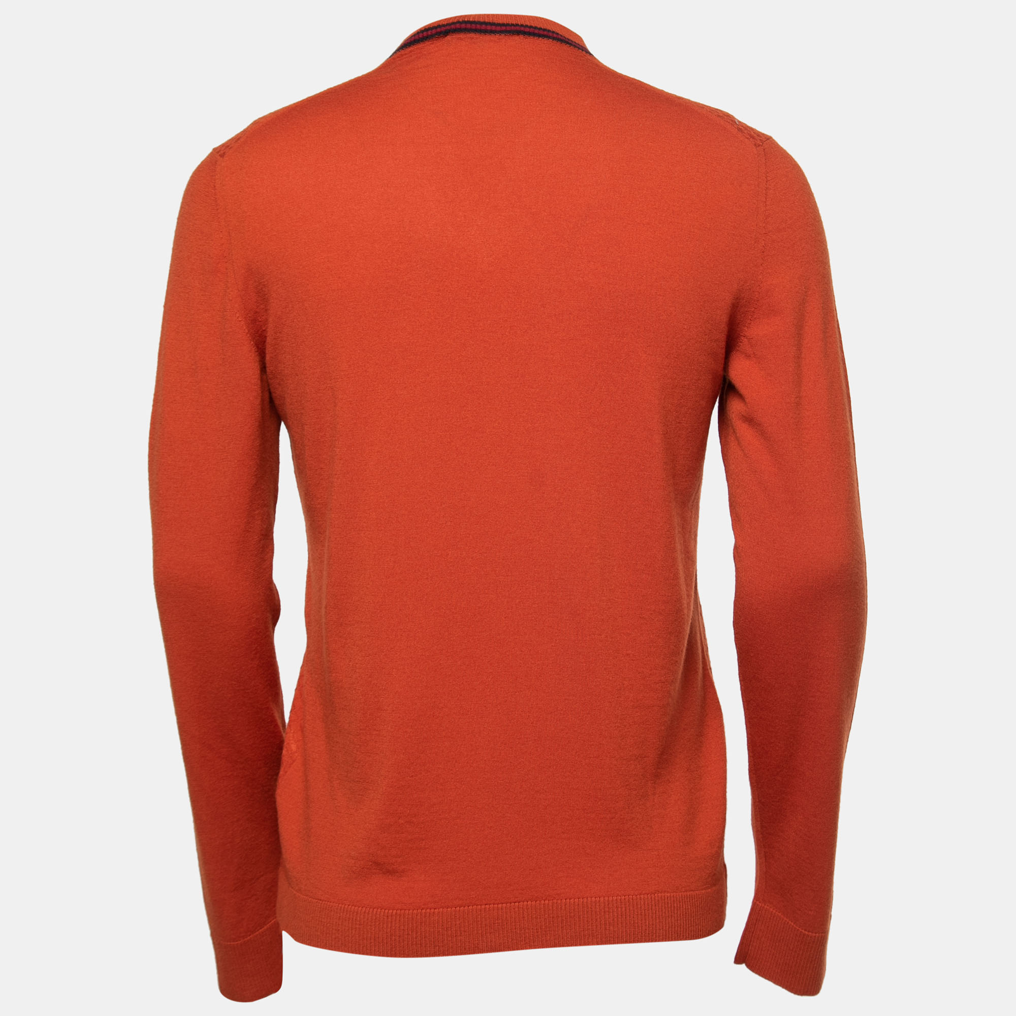 

Gucci Orange Textured Wool V-Neck Pullover