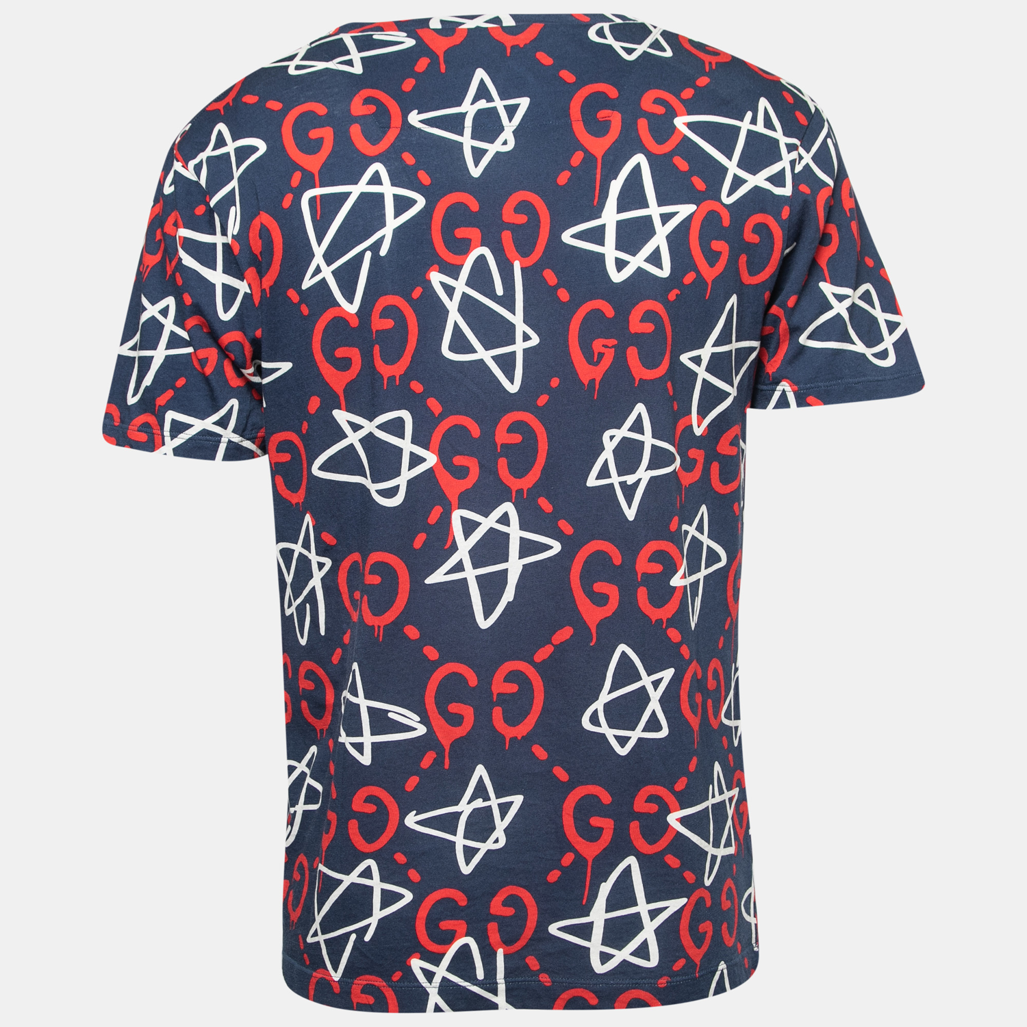 

Gucci Navy Blue Gucci Ghost GG Print Cotton Crew Neck T-Shirt