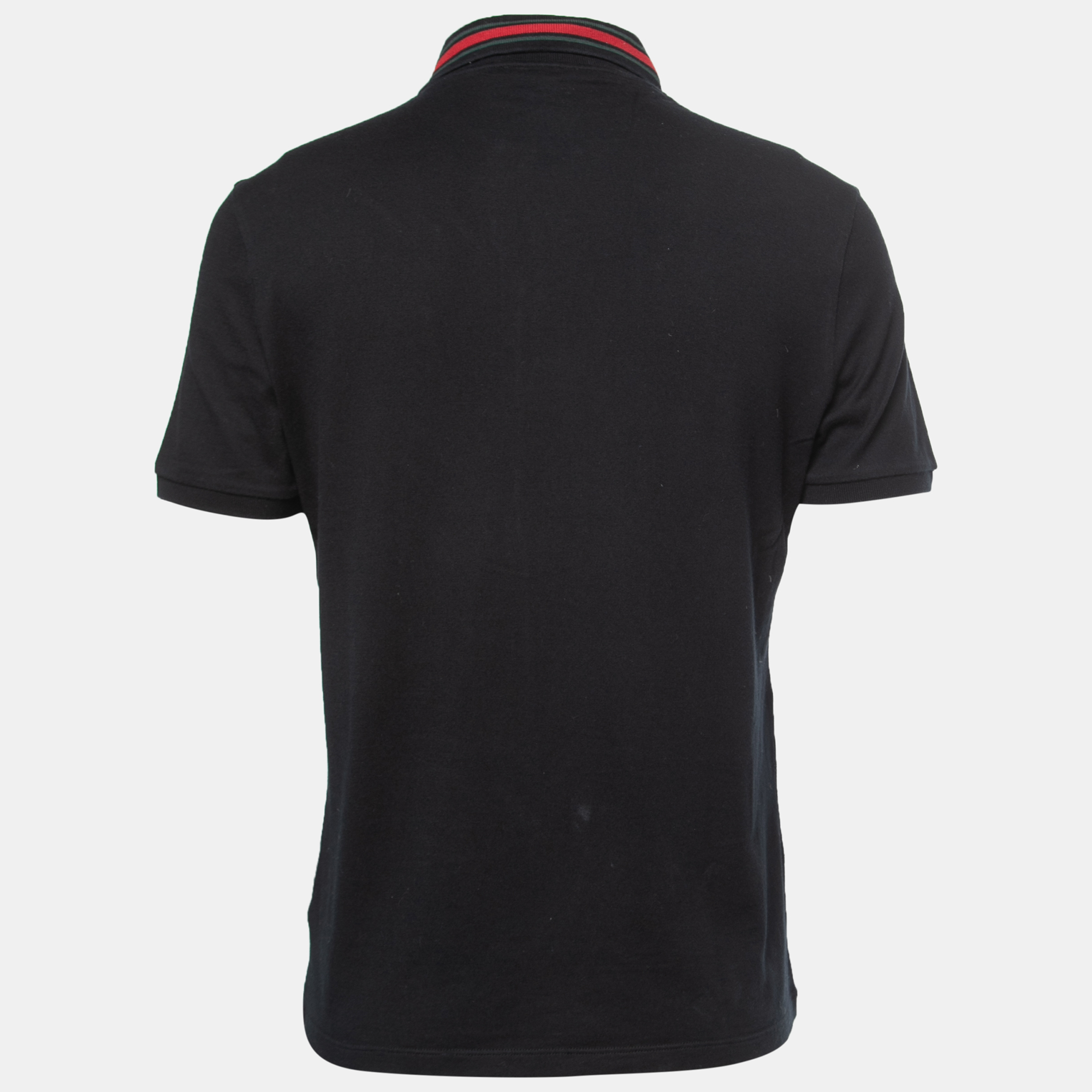 Gucci Black Cotton Web Detail Short Sleeve Polo T-Shirt
