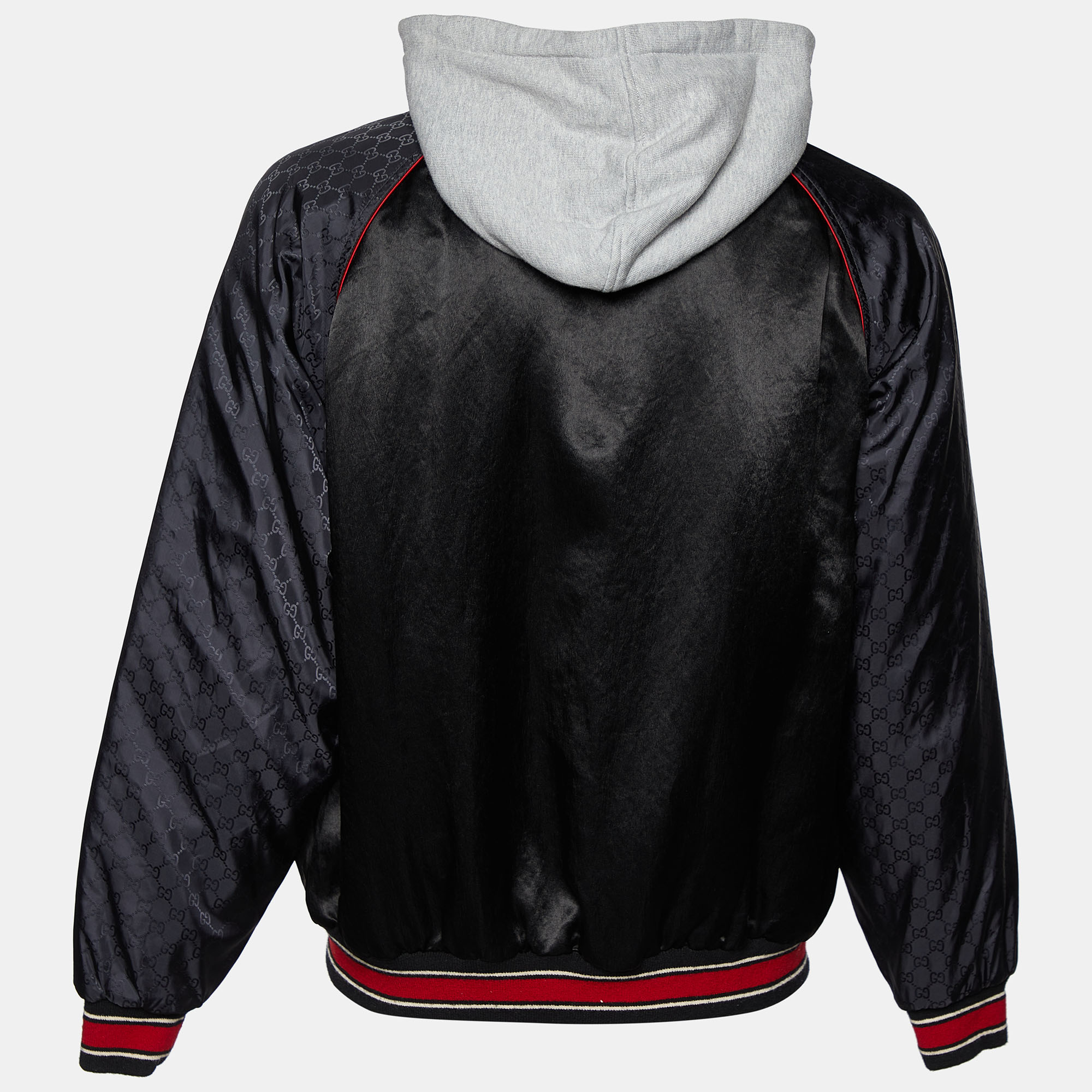 

Gucci Black Sateen Lyre Patch Hooded Jacket