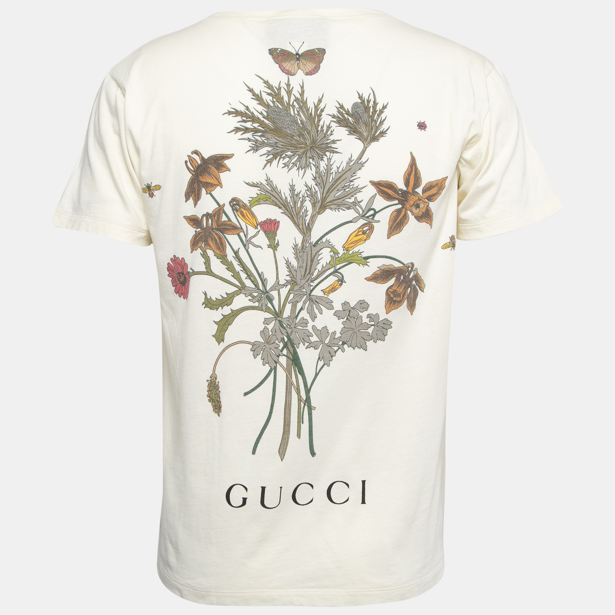 

Gucci Cream Printed Cotton Crew Neck Half Sleeve T-Shirt