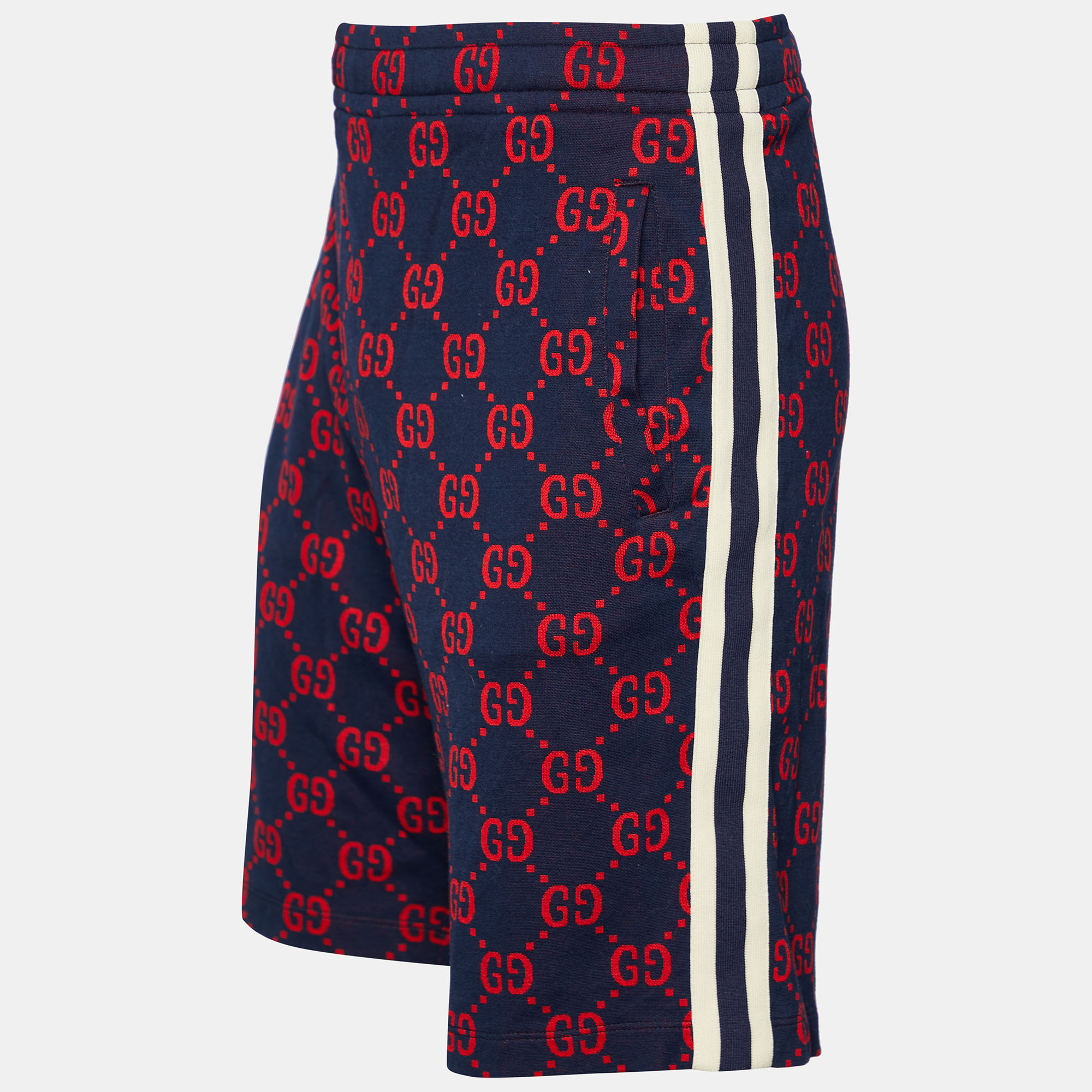 

Gucci Navy Blue & Red Logo Jacquard Knit Shorts