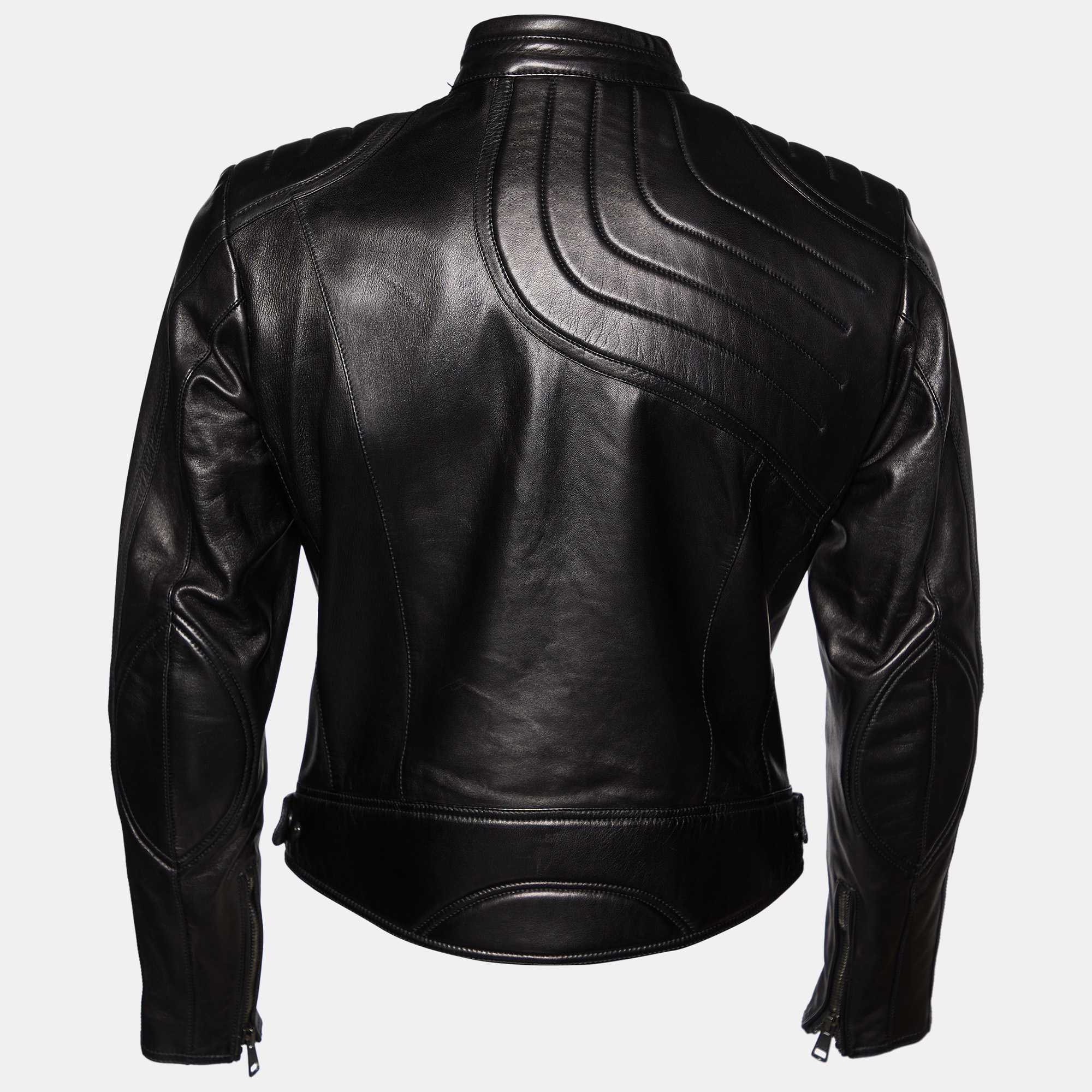 

Gucci Black Leather Stitch Patterned Biker Jacket