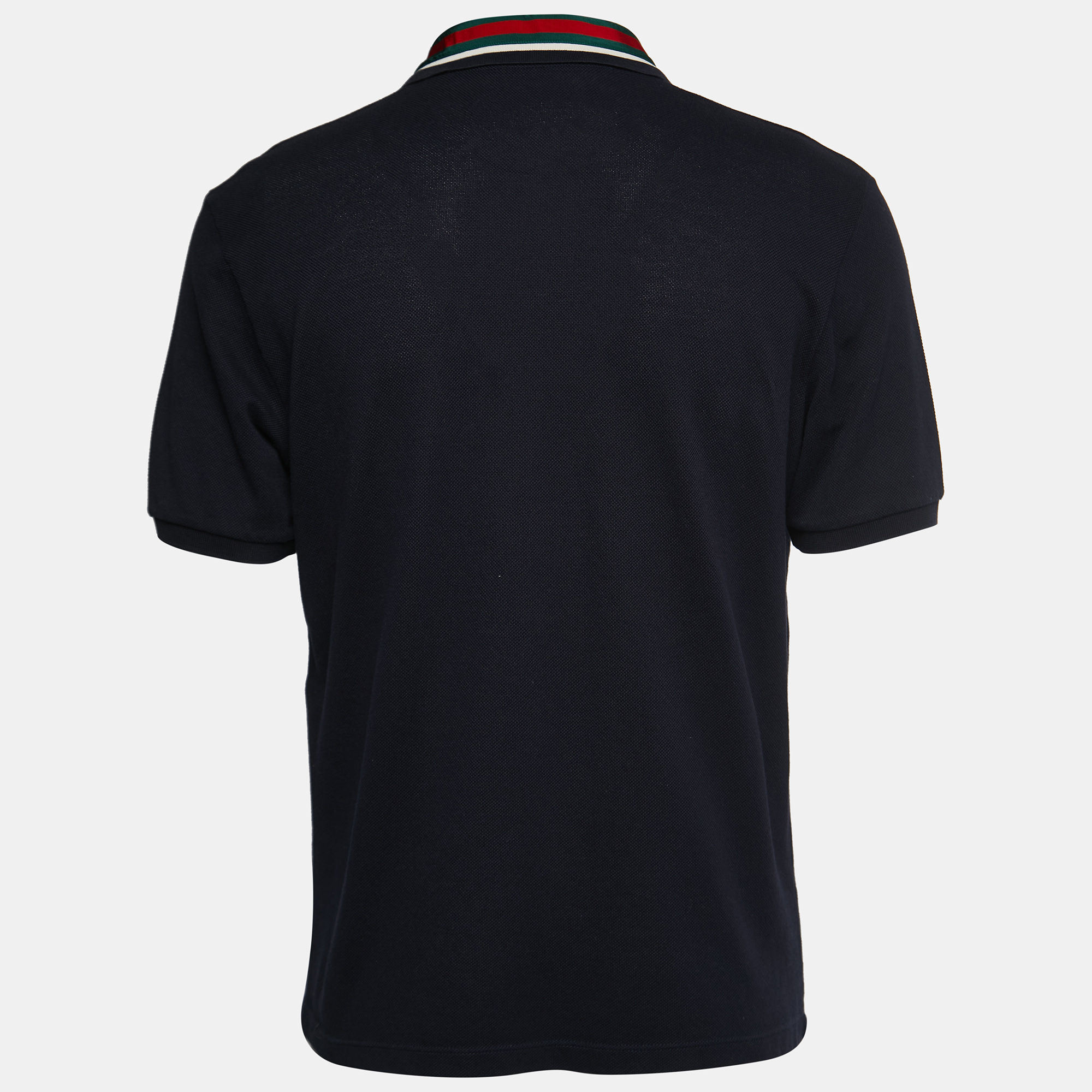 

Gucci Navy Blue Cotton Knit Logo Stripe Detail Polo T-Shirt