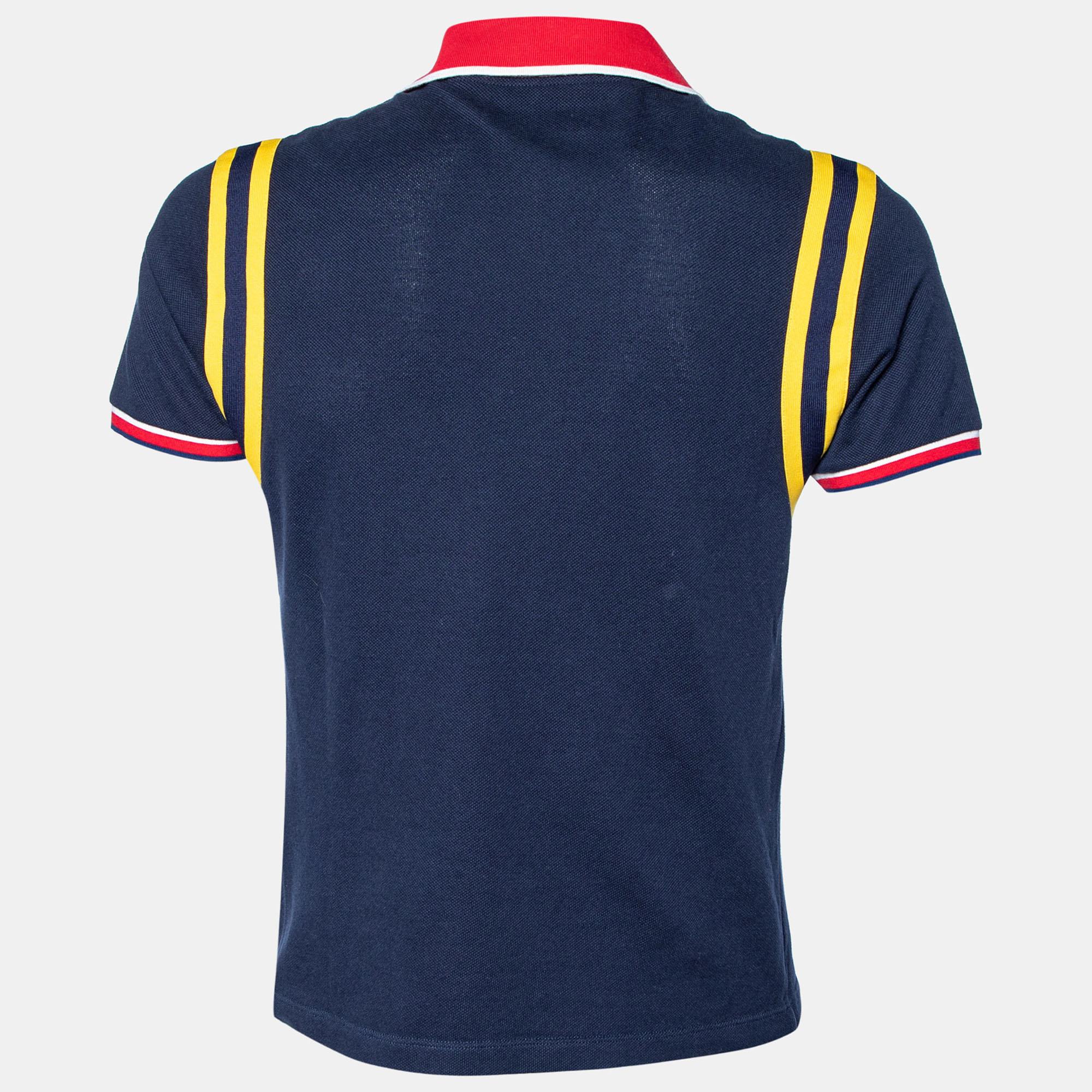 

Gucci Navy Blue Contrast Trim Pique Cotton Polo T-Shirt