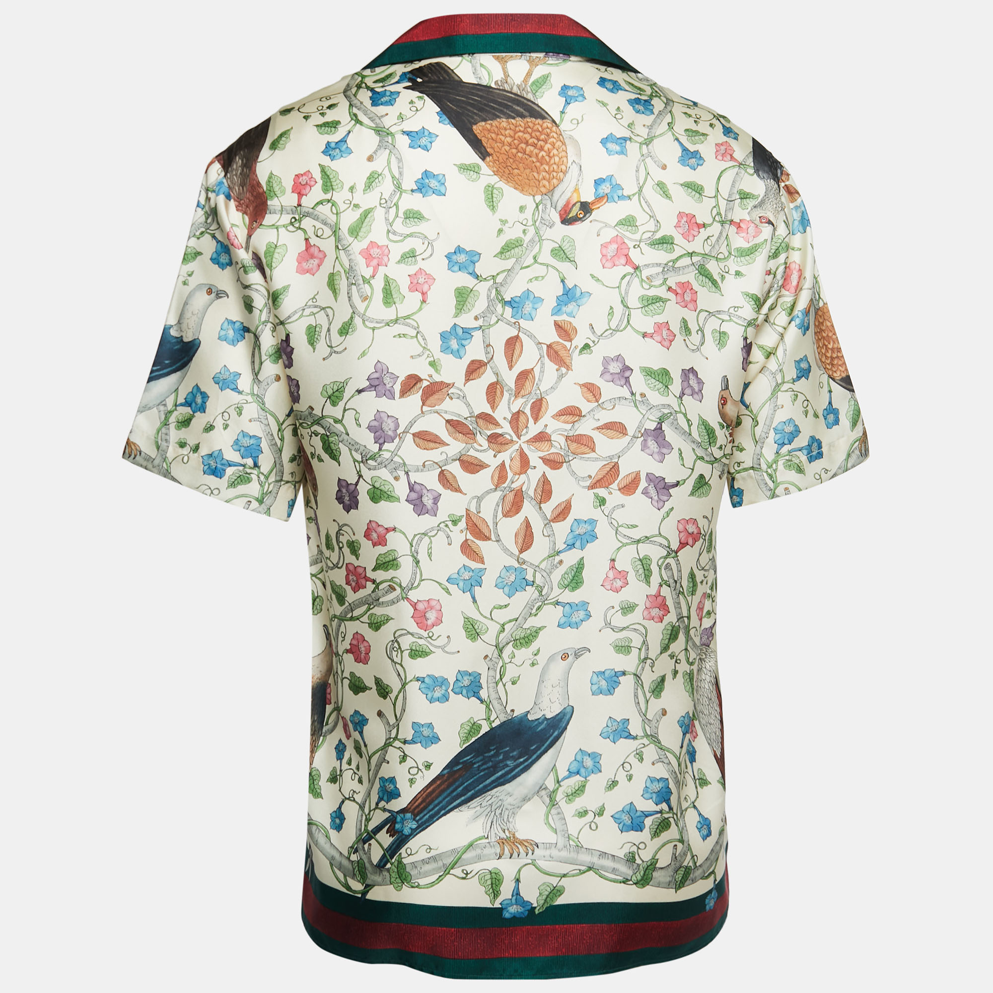 

Gucci Multicolor Birds of Prey Print Silk Satin Button Front Half Sleeve Bowling Shirt