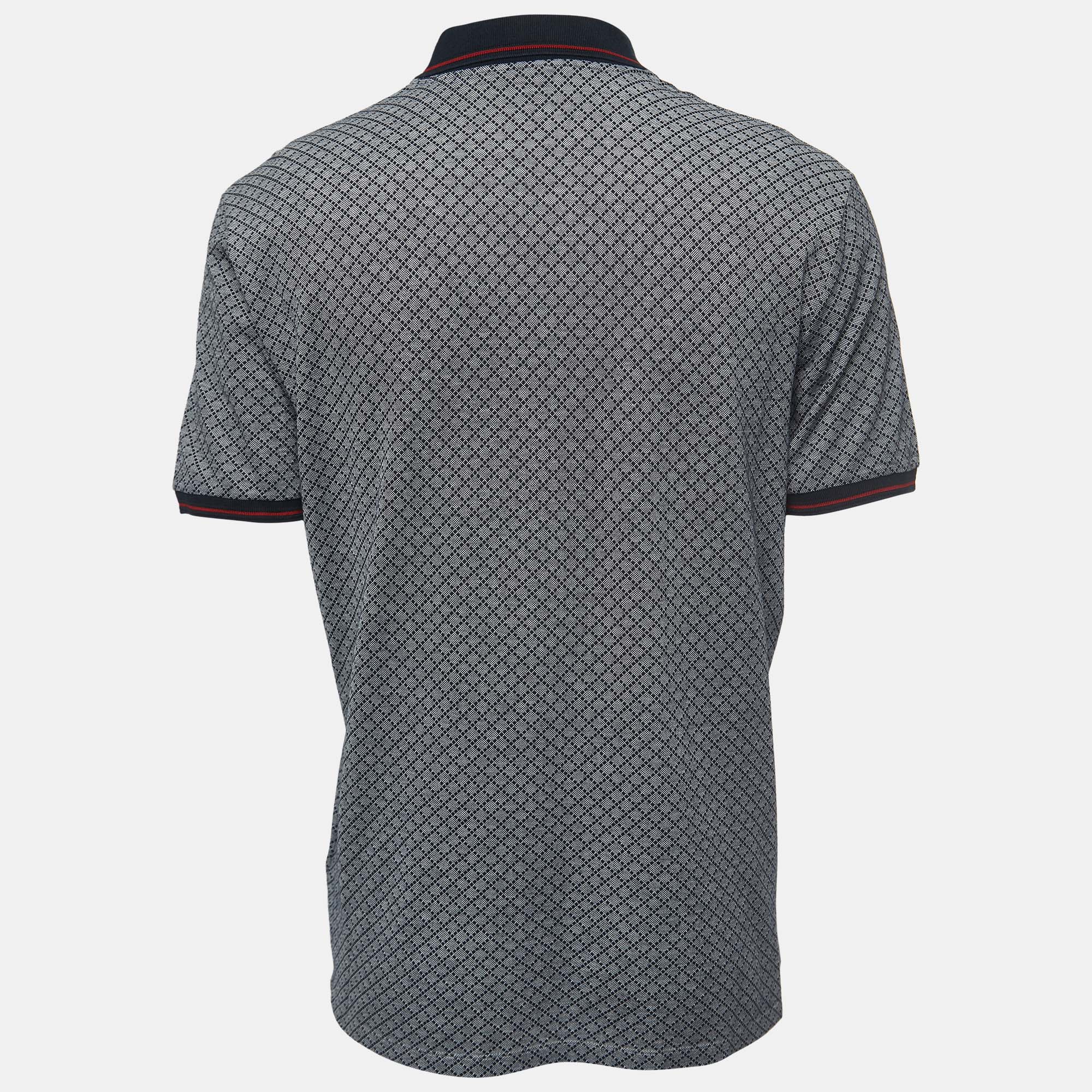 

Gucci Navy Blue Patterned Cotton Polo T-Shirt 3XL