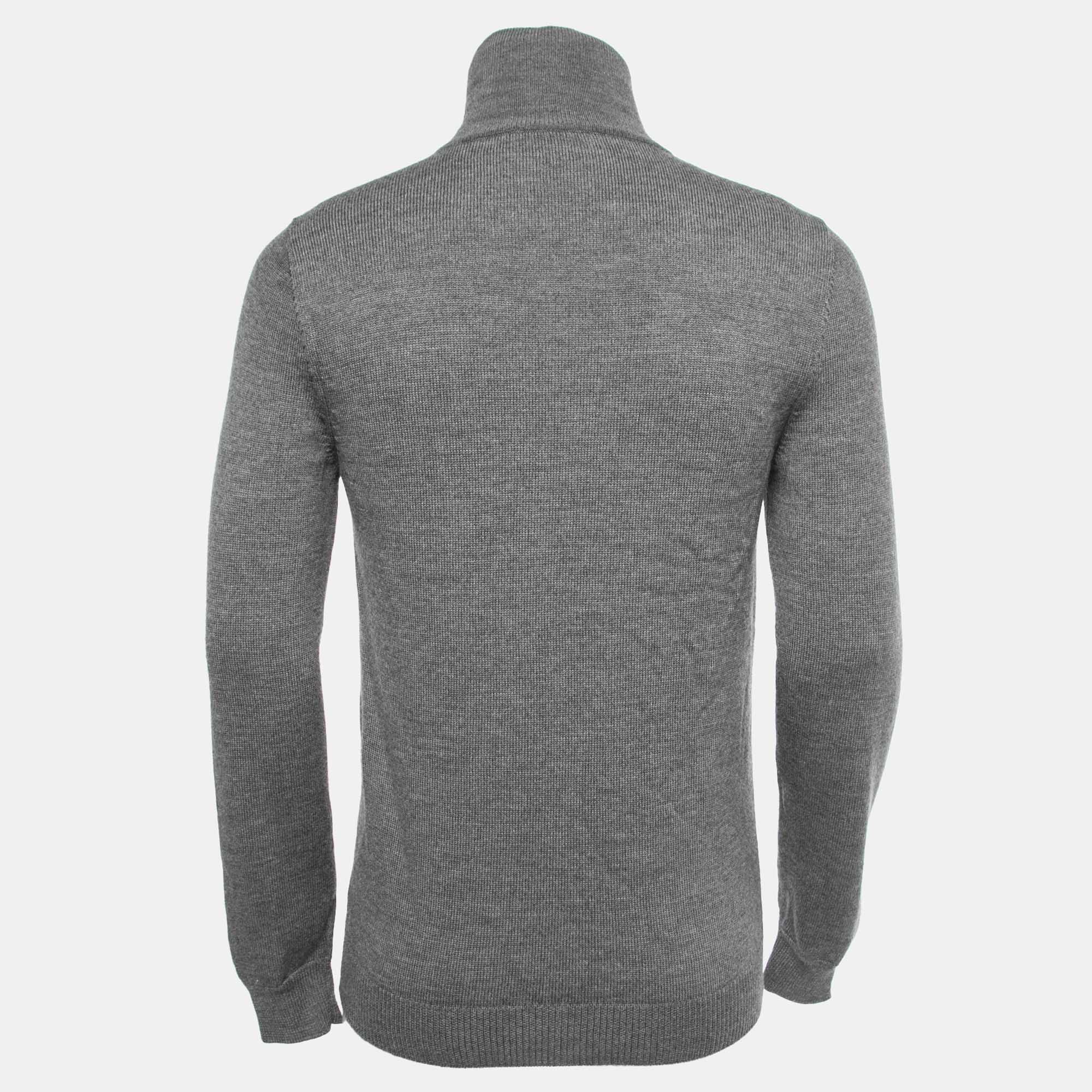 

Gucci Grey Wool Web Stripe Detail Zip Front Sweater