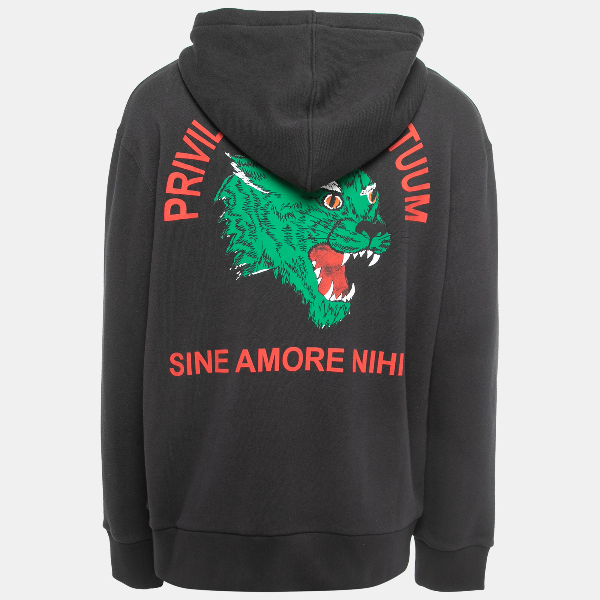 

Gucci Black Tiger Printed Cotton Knit Hooded Zip Front Jacket