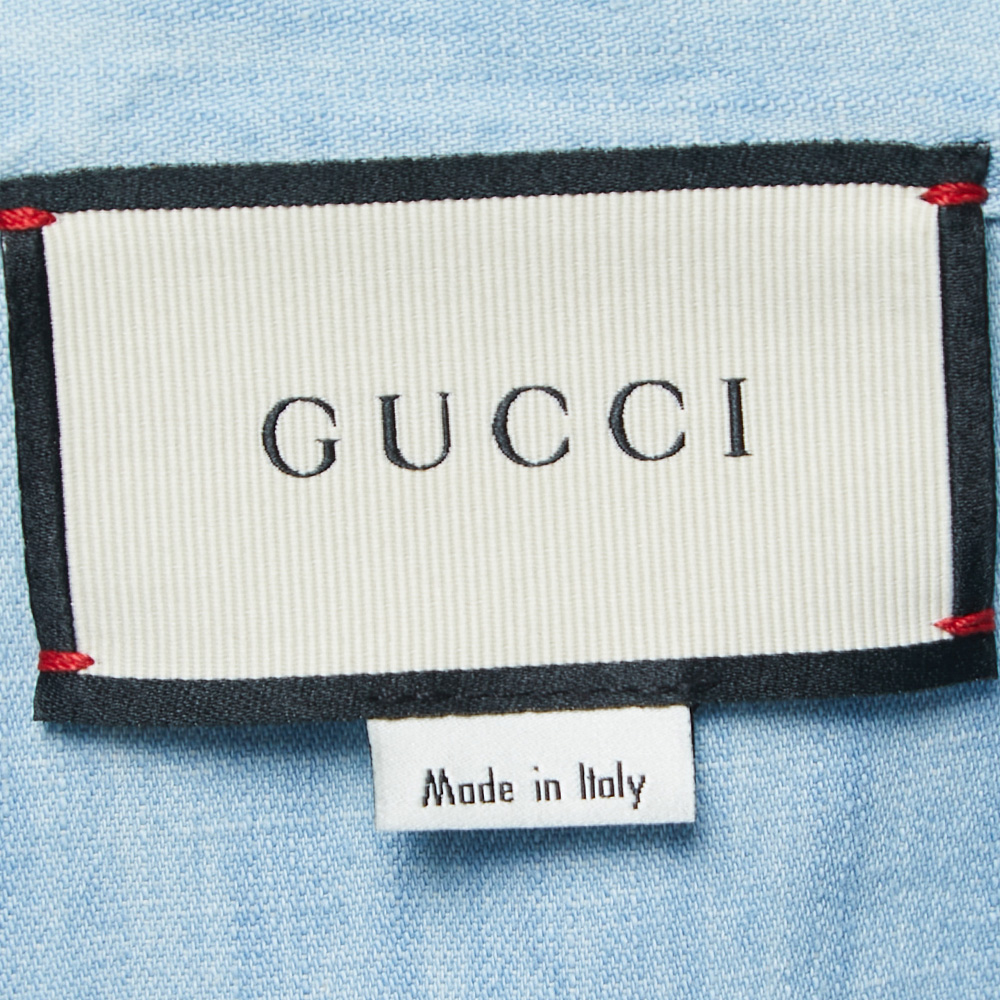 Gucci Blue Faded Denim Heart Appliqué & Embroidered Oversized