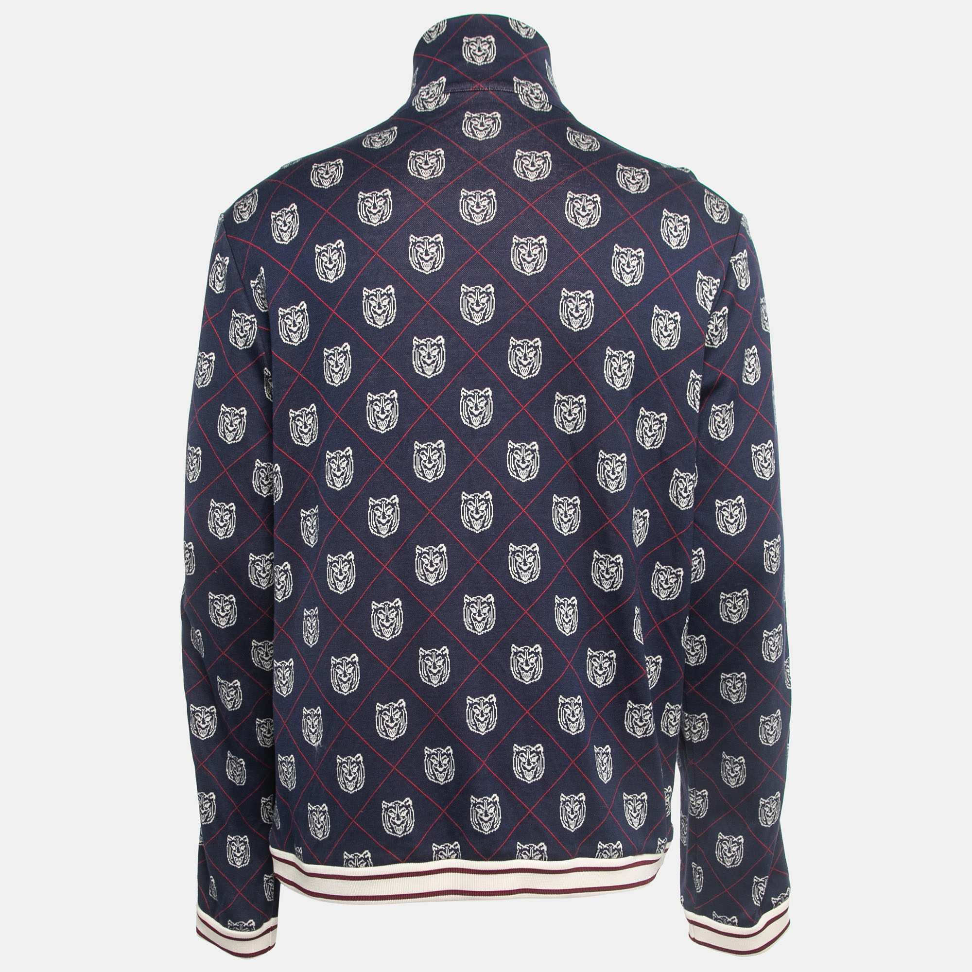 

Gucci Navy Blue Tiger Patterned Cotton Knit Zip Front Jacket