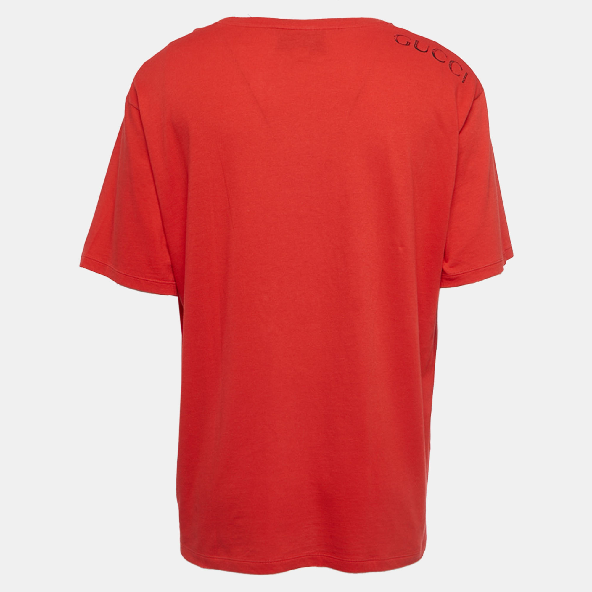 

Gucci Red Distressed Cotton T-Shirt