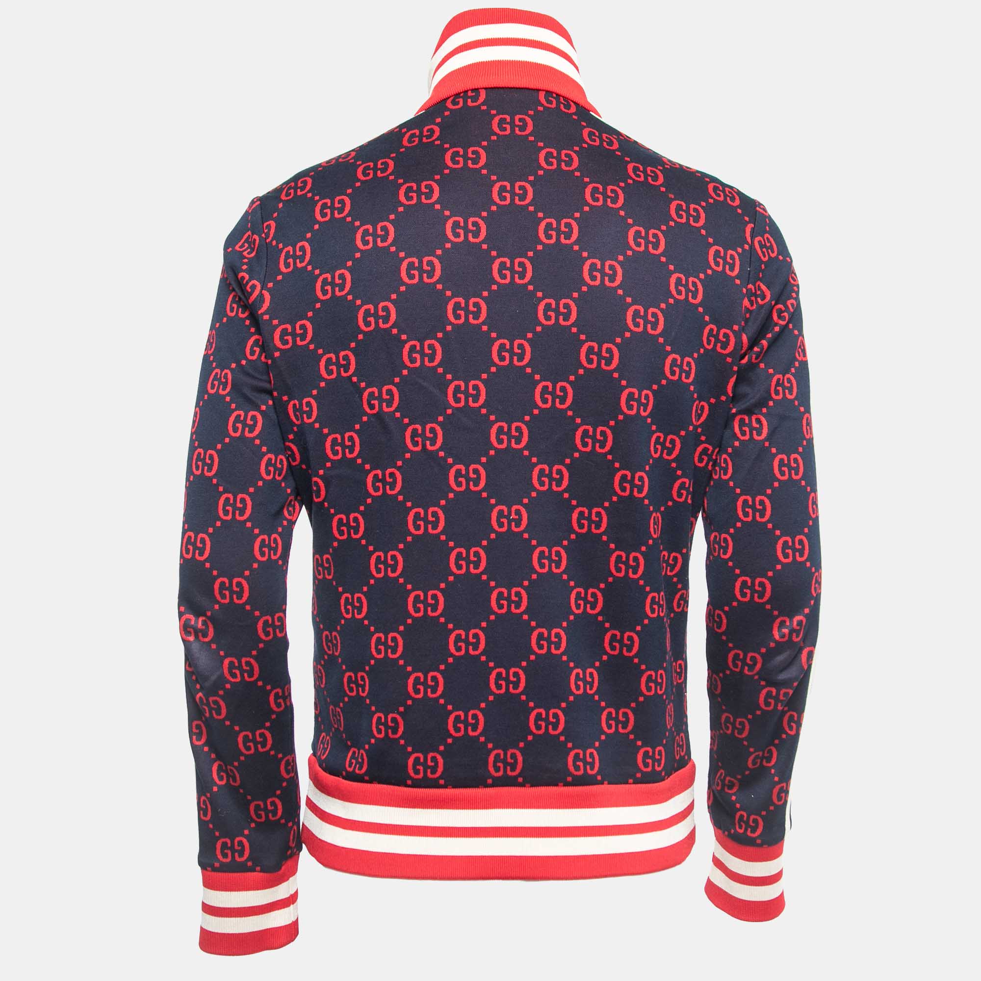 

Gucci Navy Blue GG Jacquard Cotton Knit Zip Front Jacket