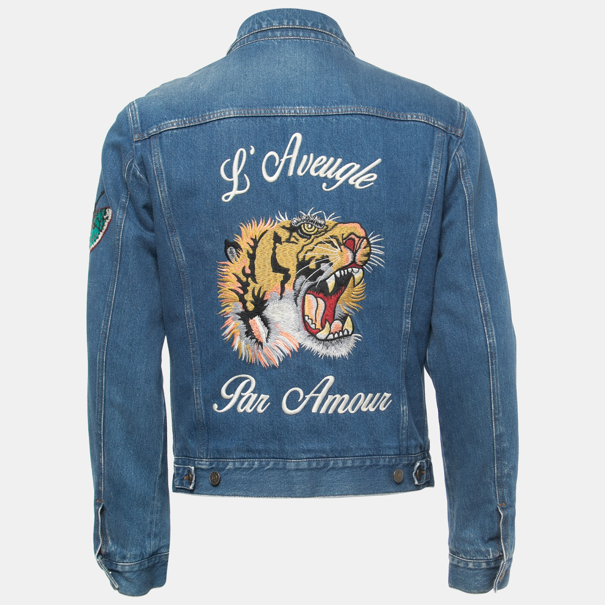 

Gucci Blue Embroidered Denim Button Front Jacket