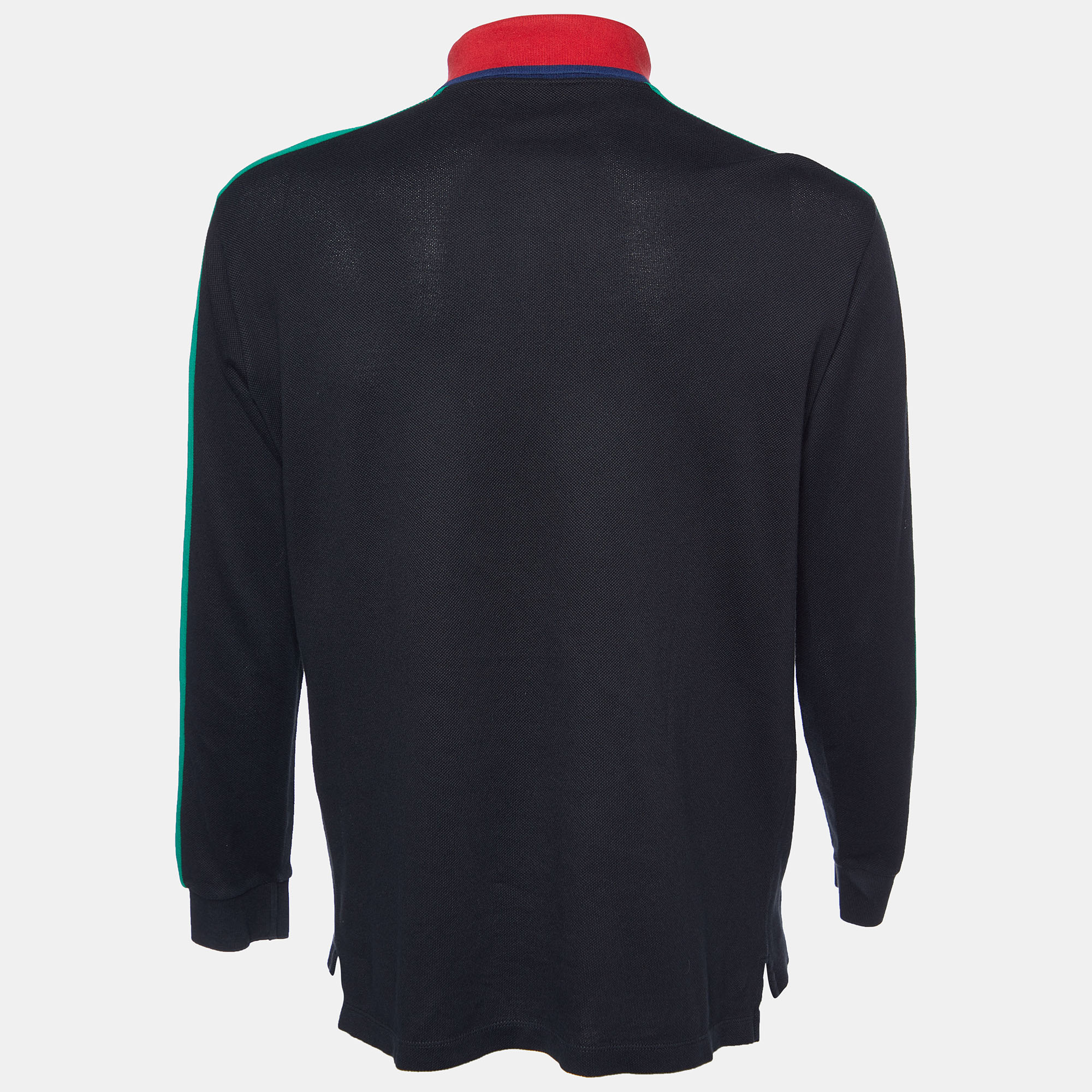 

Gucci Black Cotton Pique Logo Strip Detail Long Sleeve Polo T-Shirt
