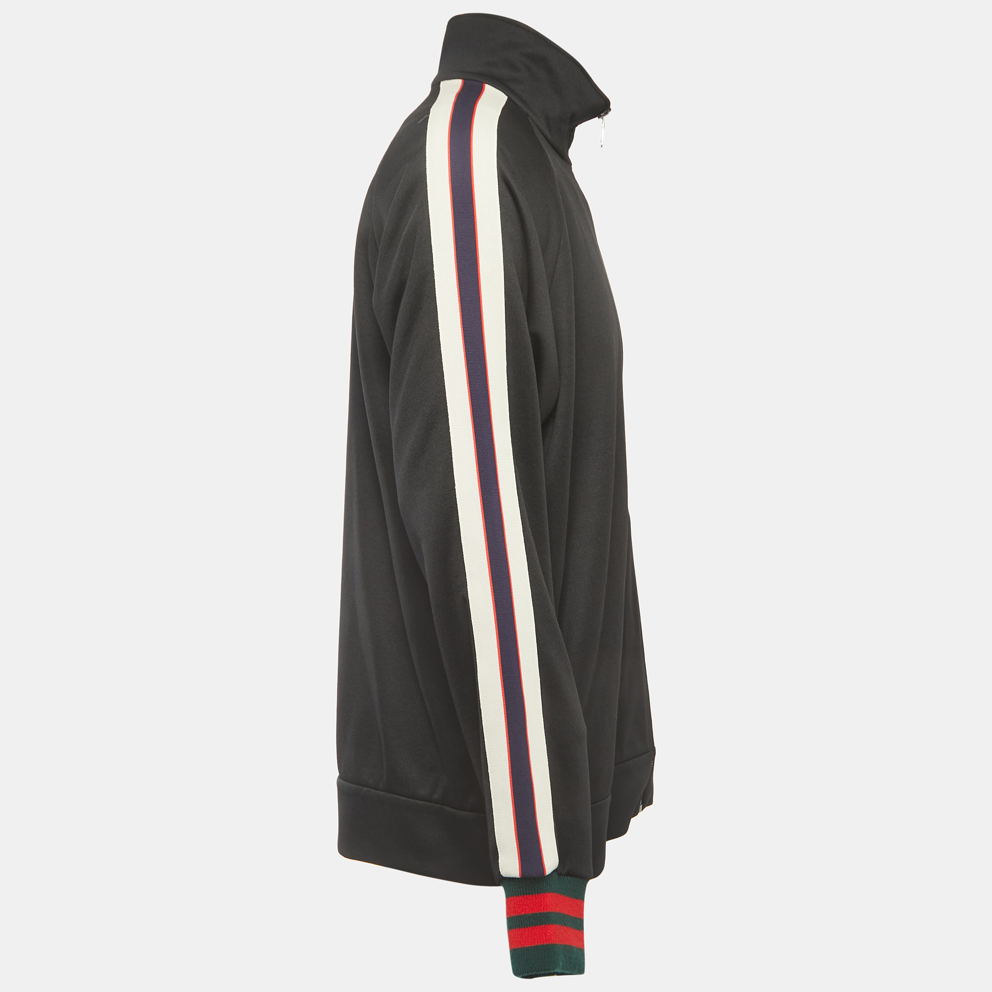 

Gucci Black Knit Web Stripe Detail Zip Front Jacket