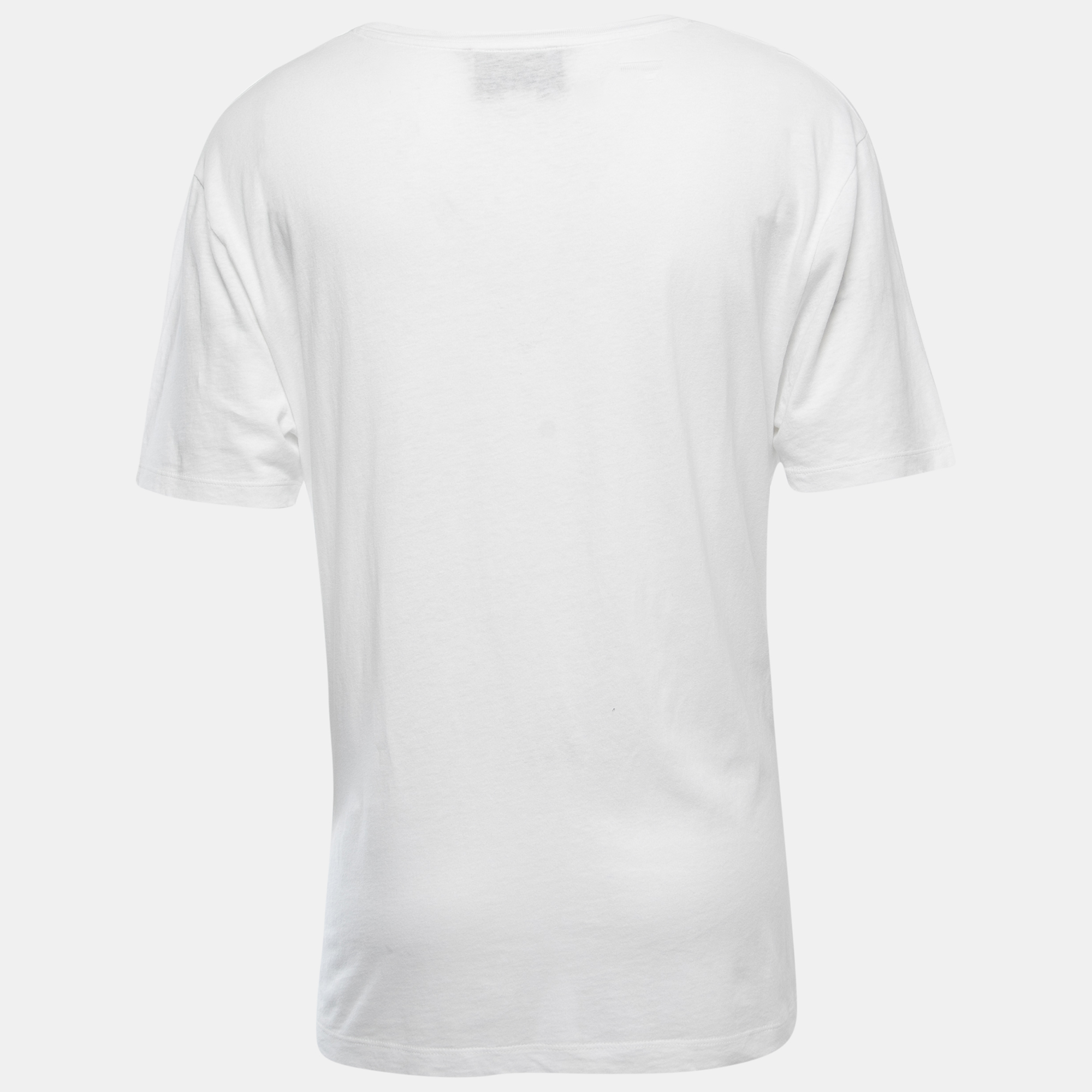 

Gucci White Washed Logo Print Cotton Half Sleeve Relaxed Fit T-Shirt