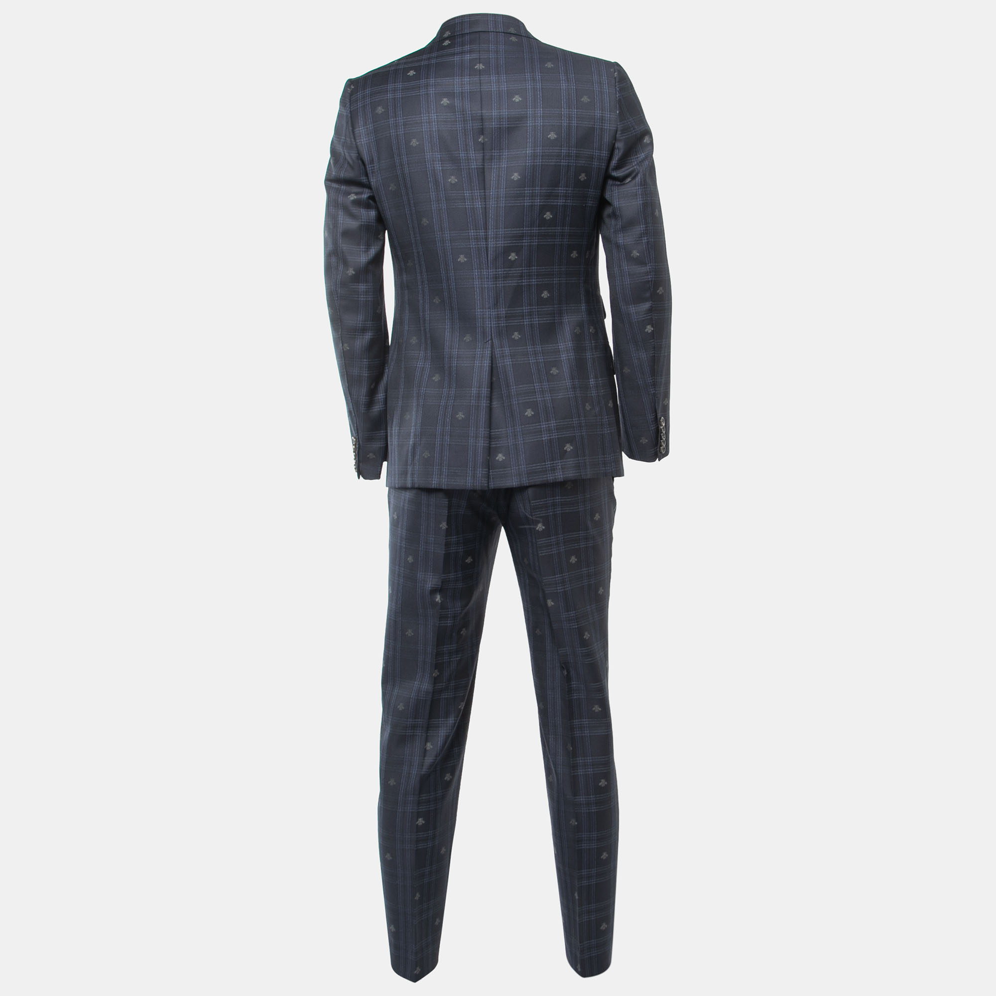 

Gucci Navy Blue Bee Patterned Plaid Wool Suit