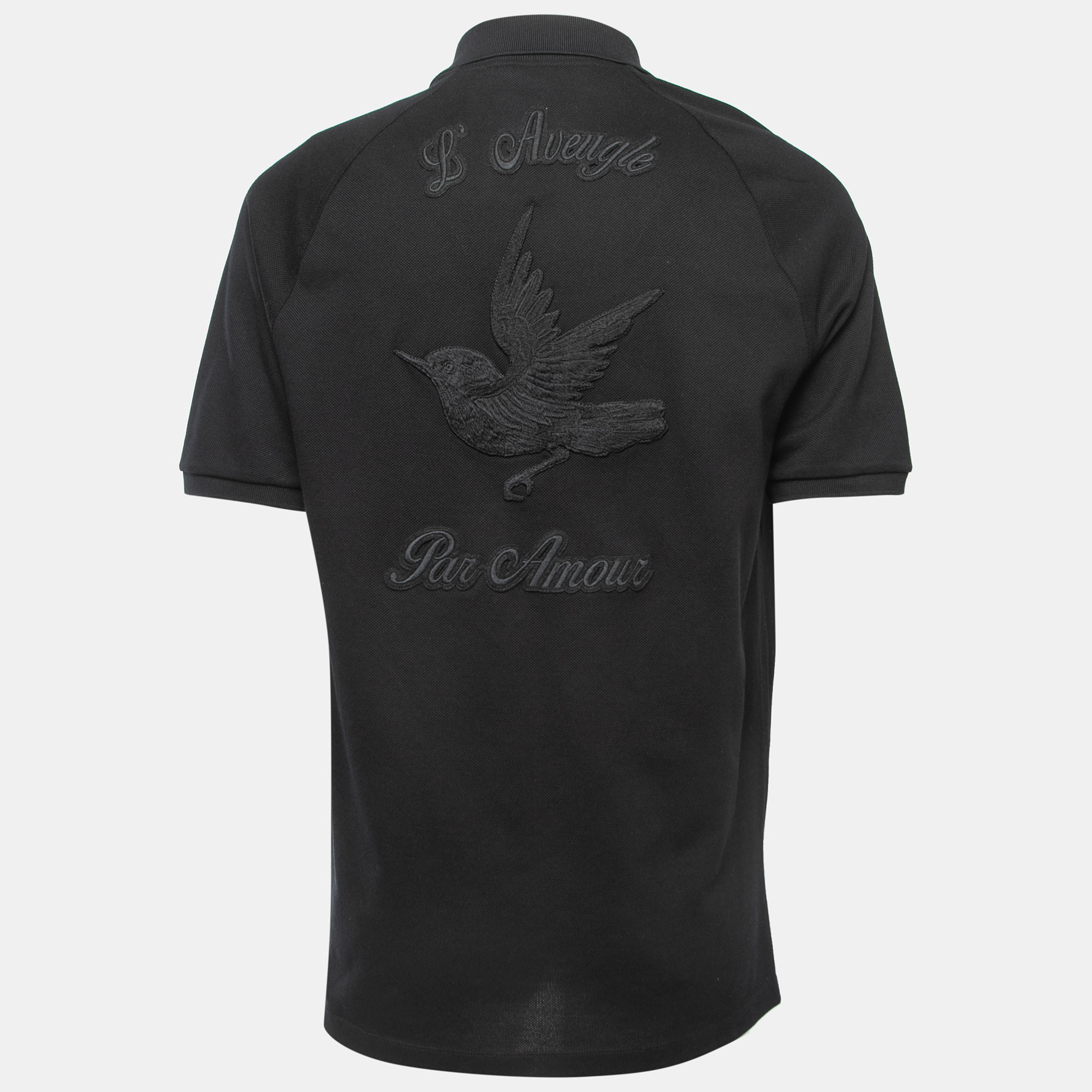 

Gucci Black Cotton Embroidered Patch Detail Polo T-Shirt