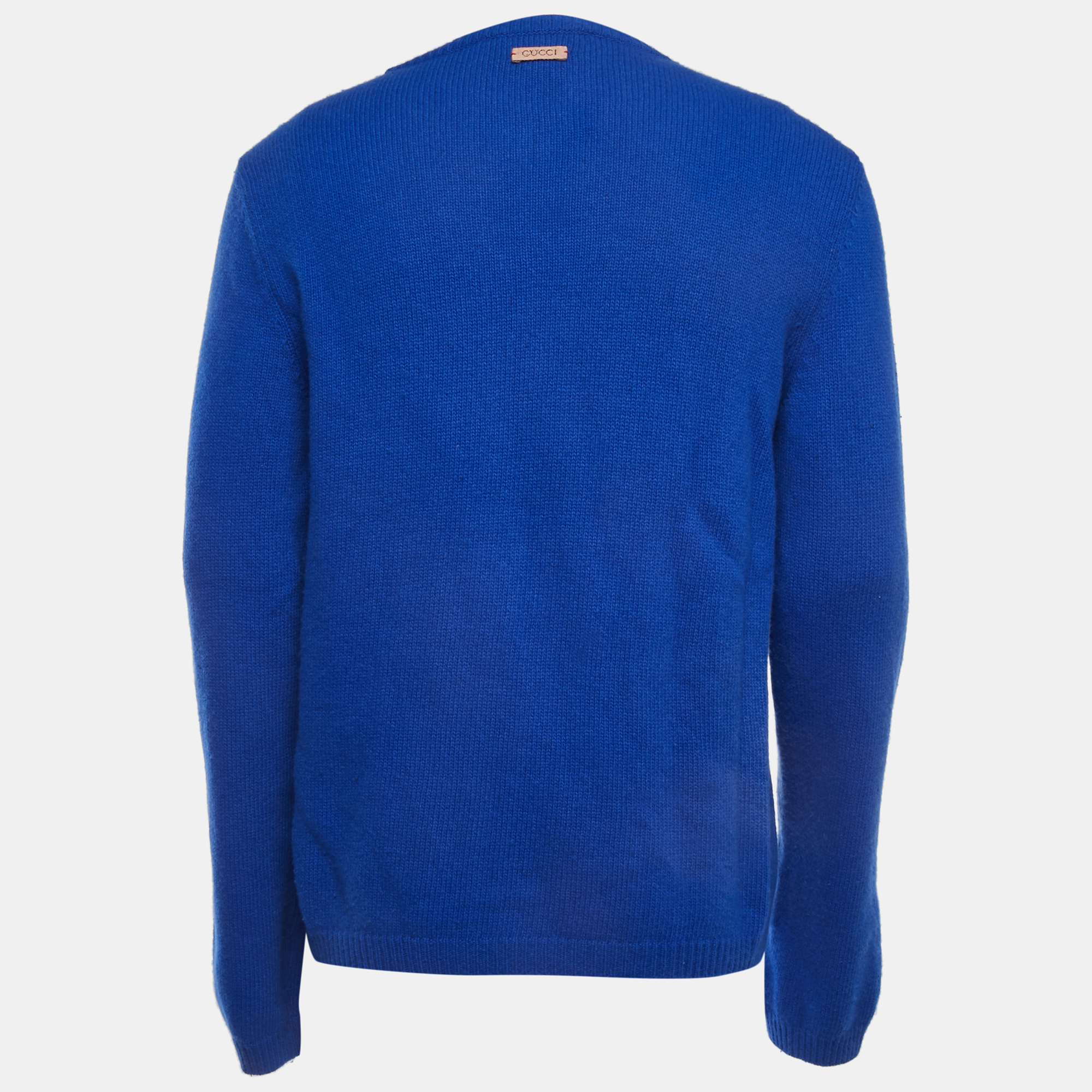 

Gucci Blue Bee Accent Graphic Patterned Wool Crew Neck Sweater