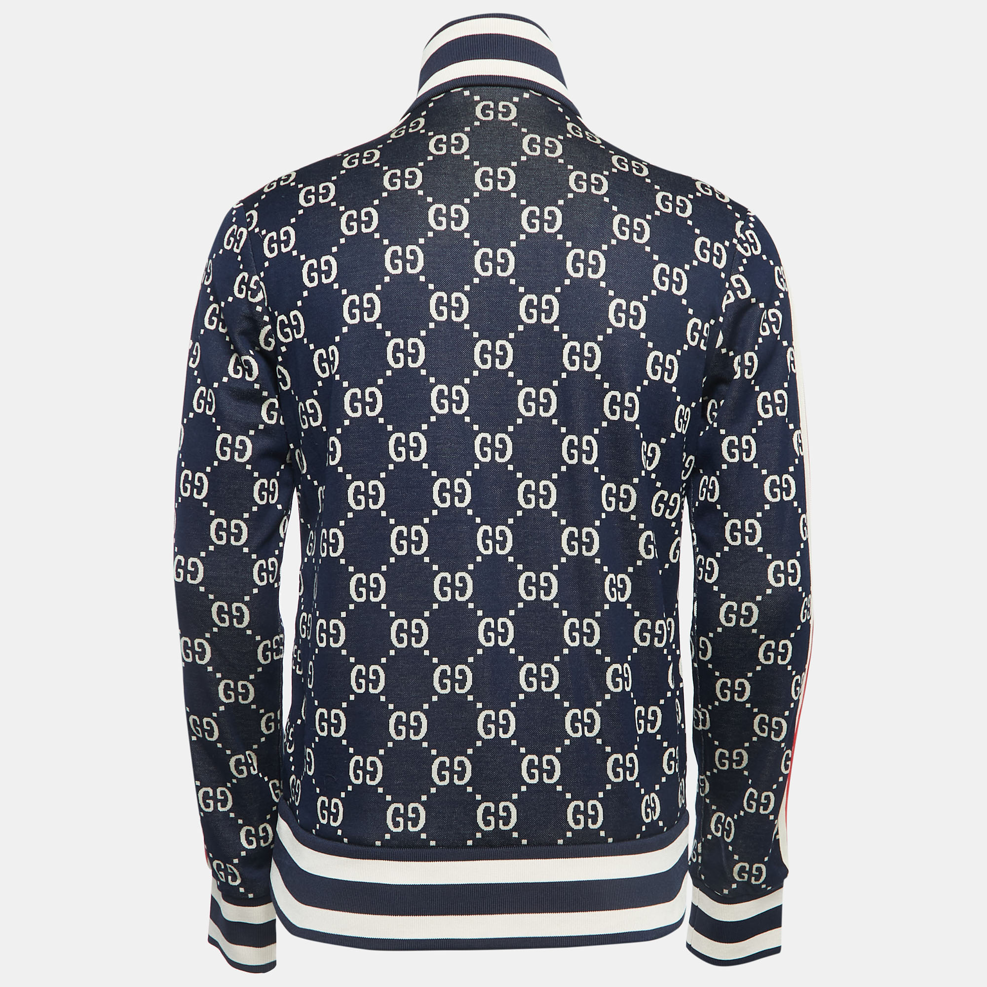 

Gucci Navy Blue GG Patterned Cotton Knit Zip Front Jacket