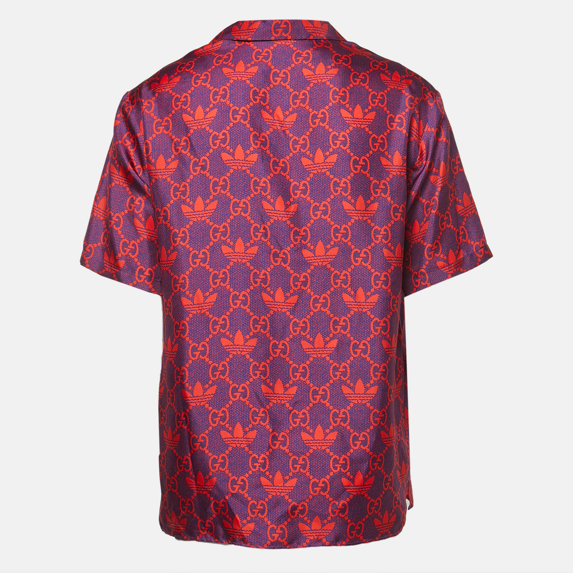 

Gucci X Adidas Blue/Red Logo Printed Silk Short Sleeve Shirt
