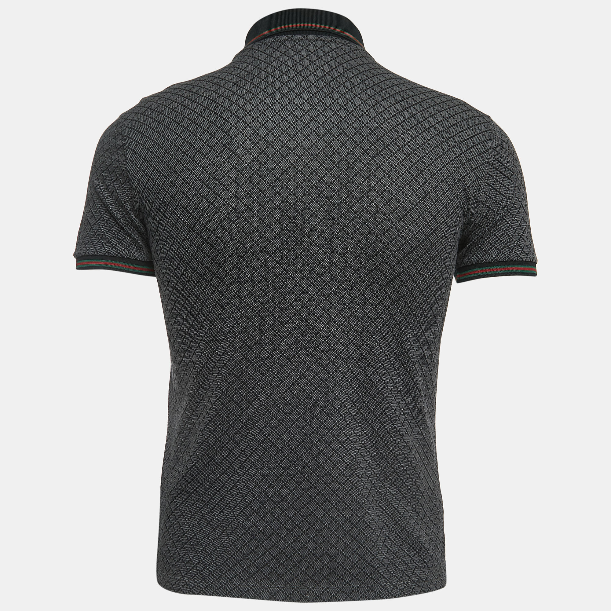 

Gucci Black Patterned Cotton Web Stripe Detailed Polo T-Shirt