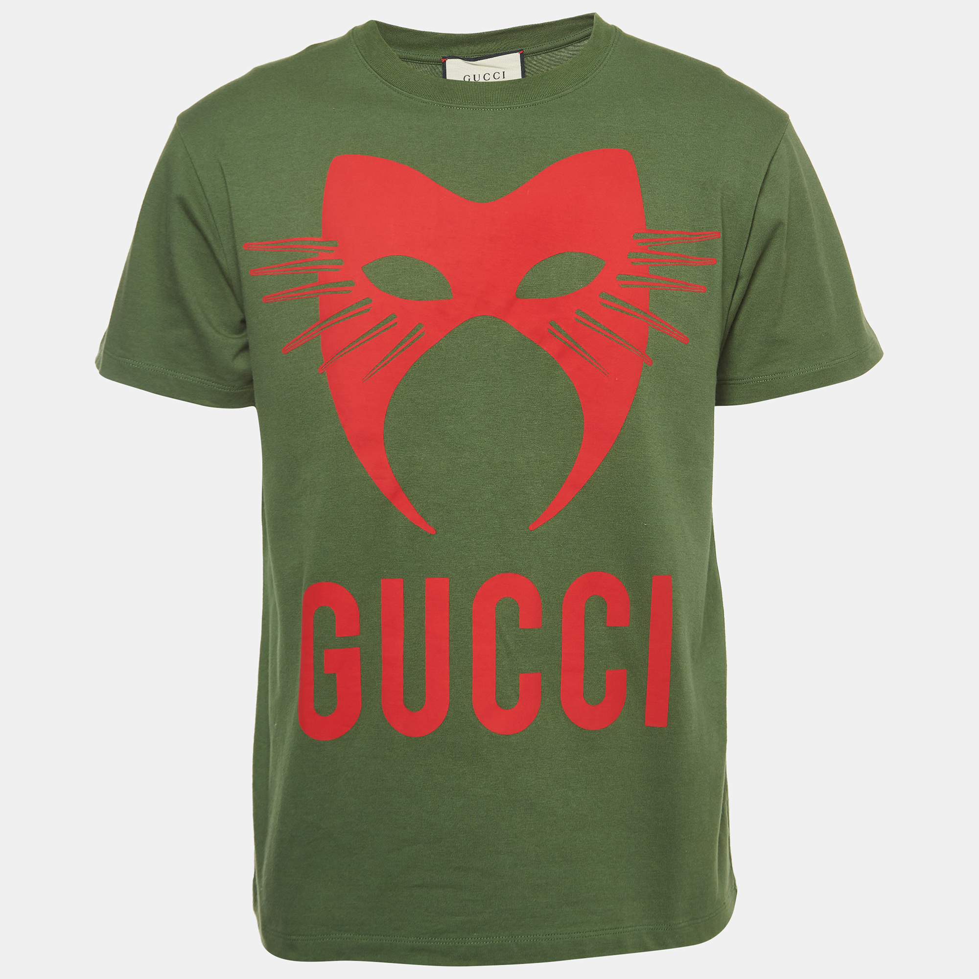 Pre-owned Gucci Green Manifesto Mask Print Cotton Crew Neck T-shirt Xs