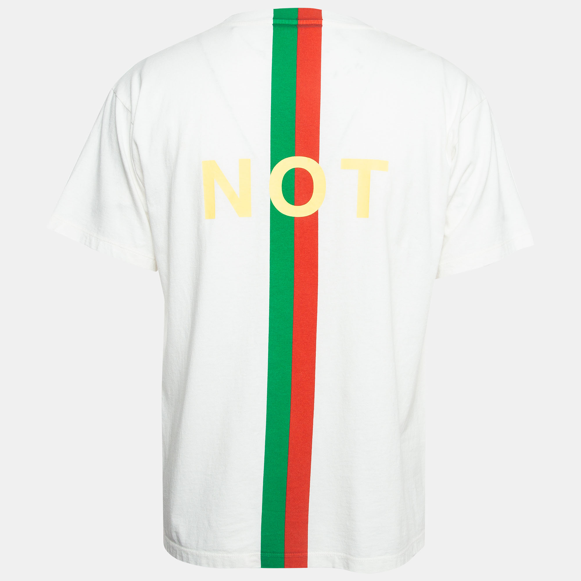 

Gucci White Fake Not Print Cotton Crew Neck T-Shirt