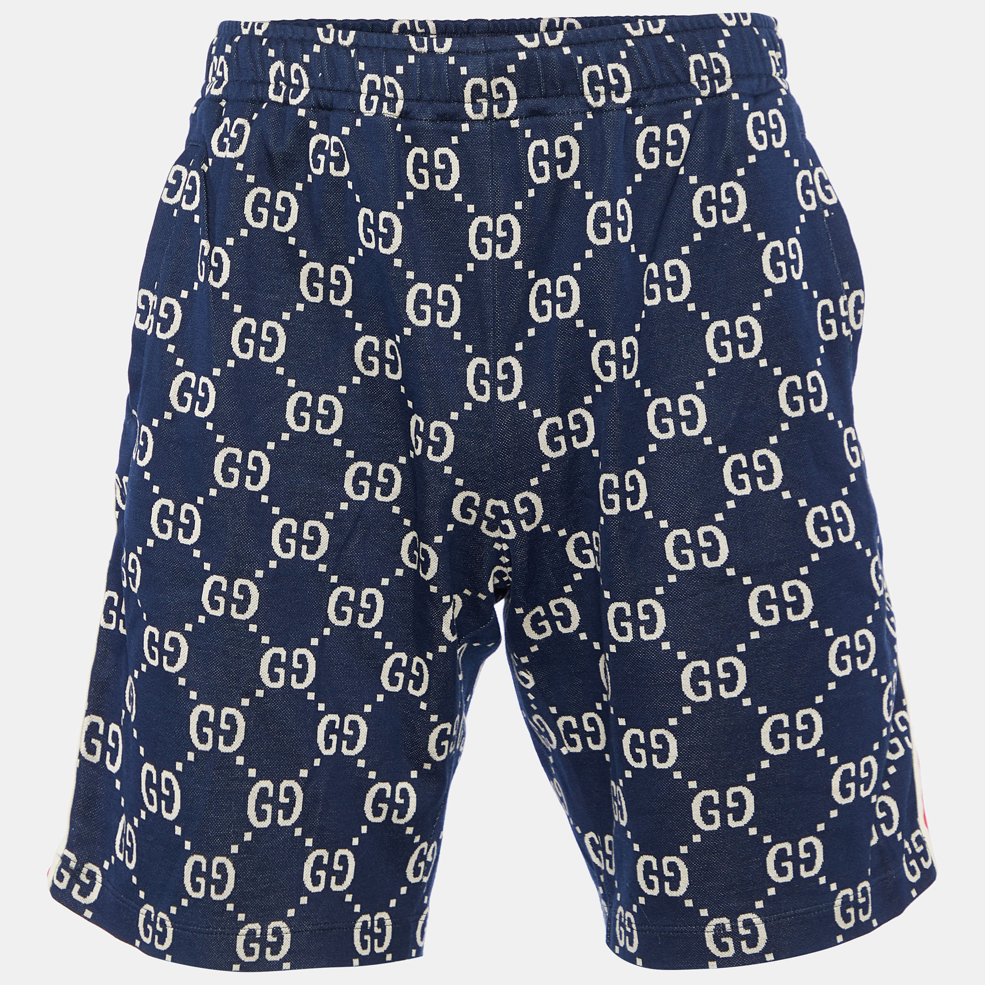 

Gucci Navy Blue GG Jacquard Cotton Web Striped Shorts