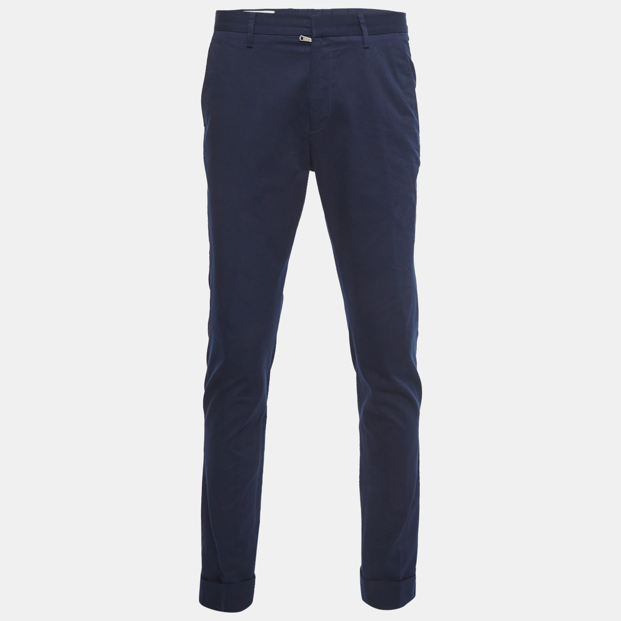 Pre-owned Gucci Navy Blue Cotton Riding Tapered Trousers M