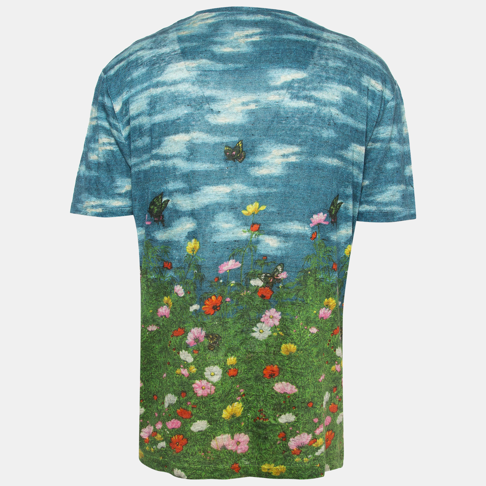 

Gucci Multicolor Snake Garden Printed Linen Knit T-Shirt