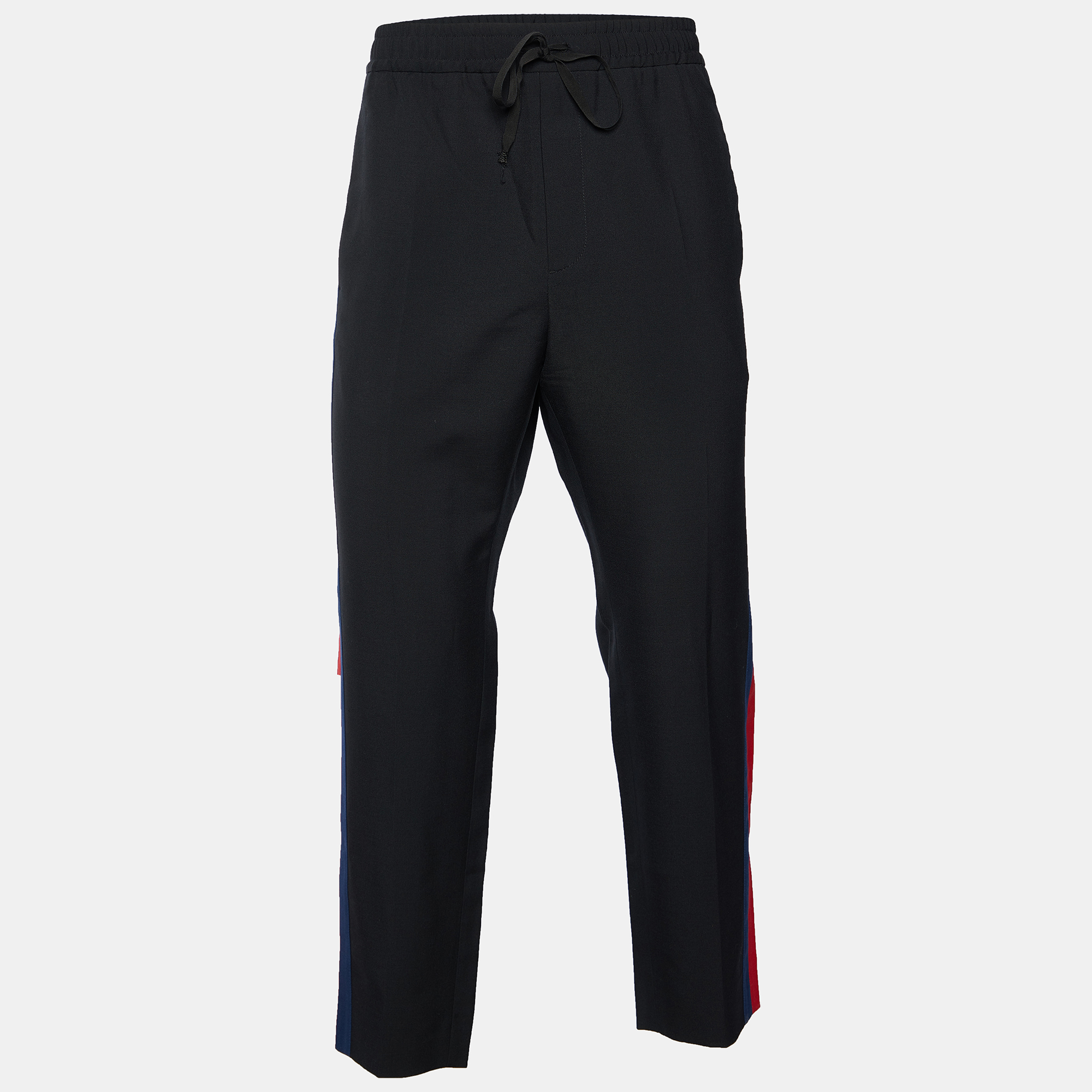 

Gucci Black Wool & Mohair Web Striped Drawstring Pants